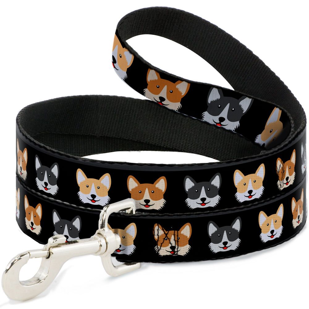 Dog Leash - Corgi 3-Faces Black Dog Leashes Buckle-Down