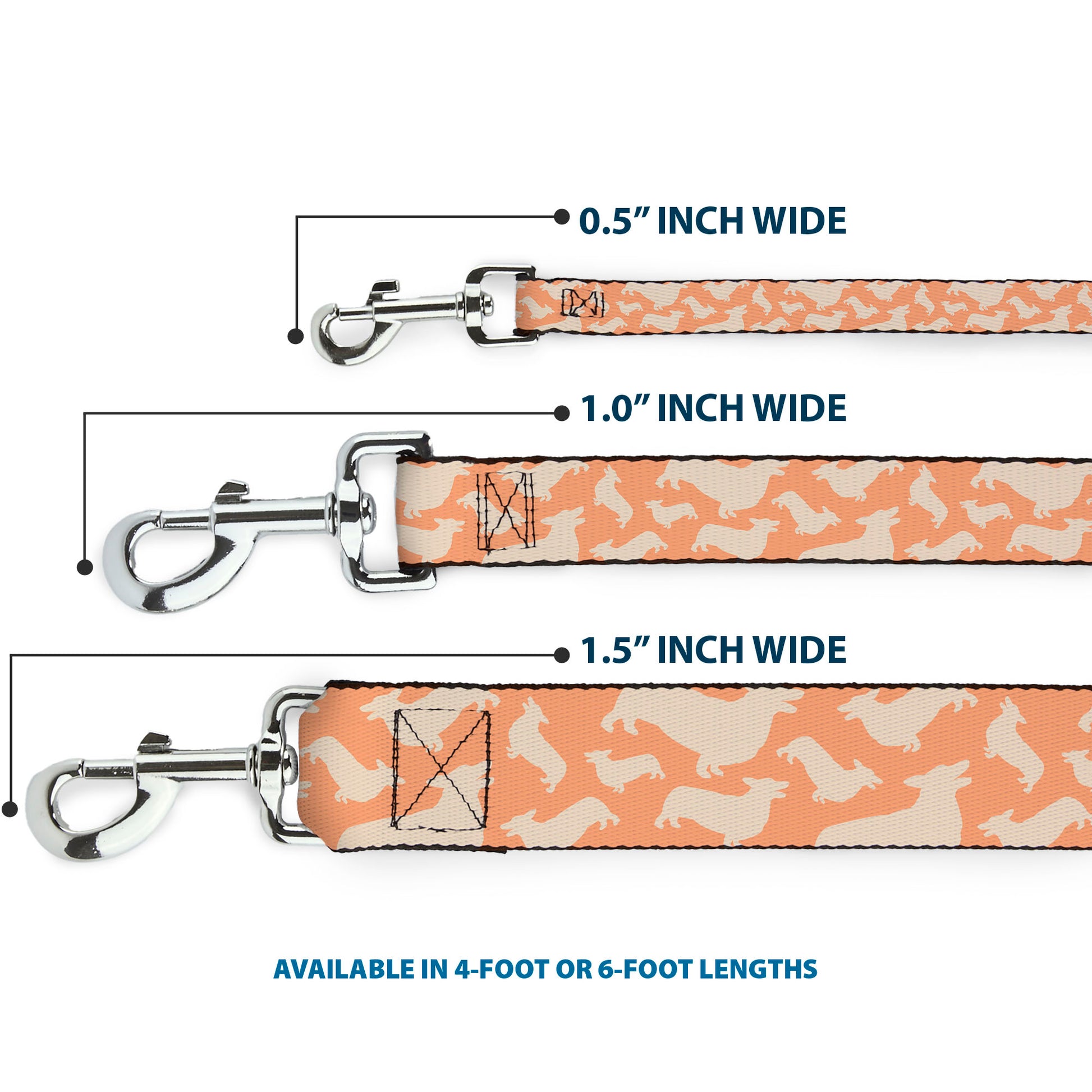 Dog Leash - Corgi Silhouette Poses Golden Tan Dog Leashes Buckle-Down
