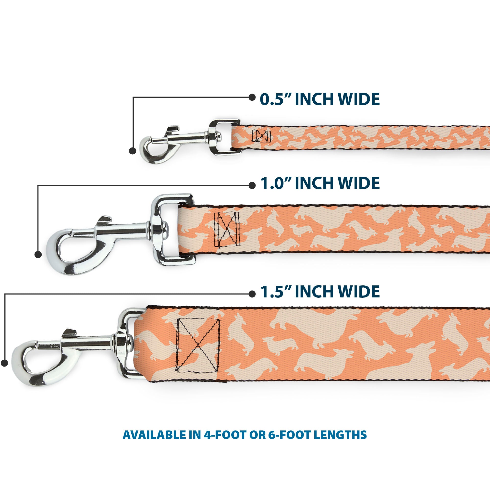 Dog Leash - Corgi Silhouette Poses Golden Tan Dog Leashes Buckle-Down