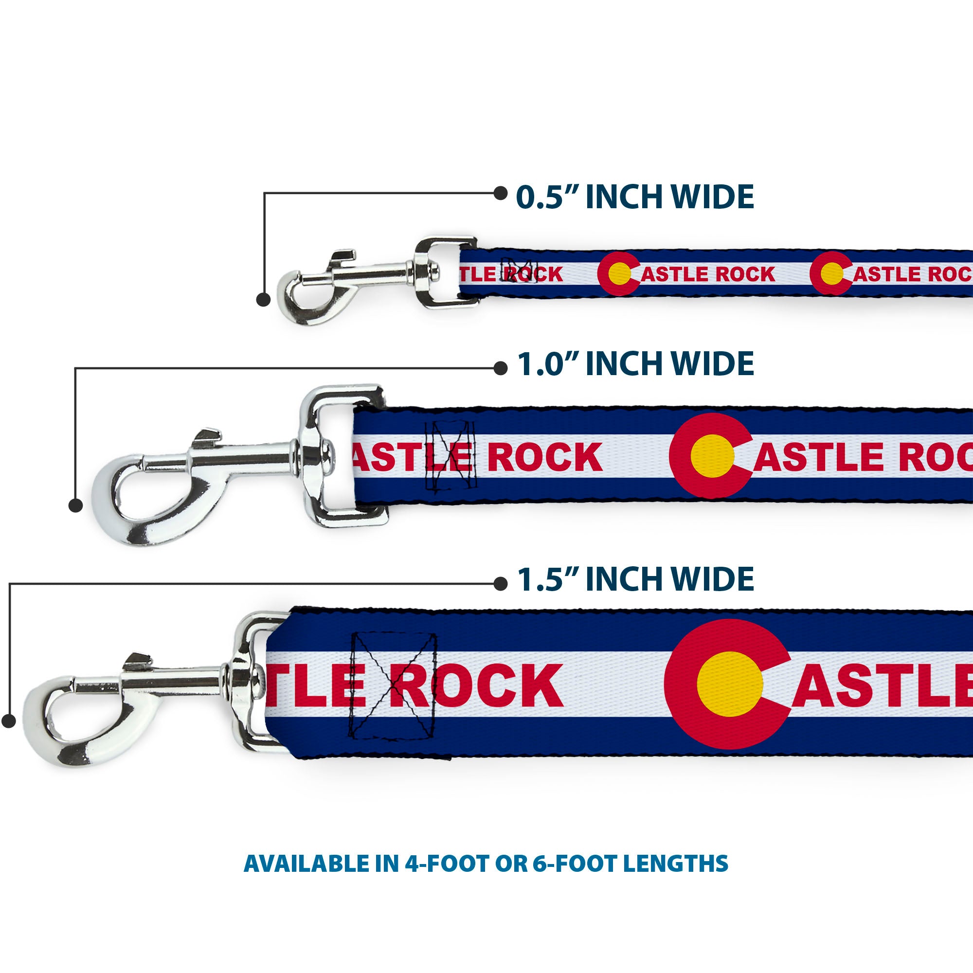 Dog Leash - Colorado CASTLE ROCK Flag Blue/White/Red/Yellows Dog Leashes Buckle-Down