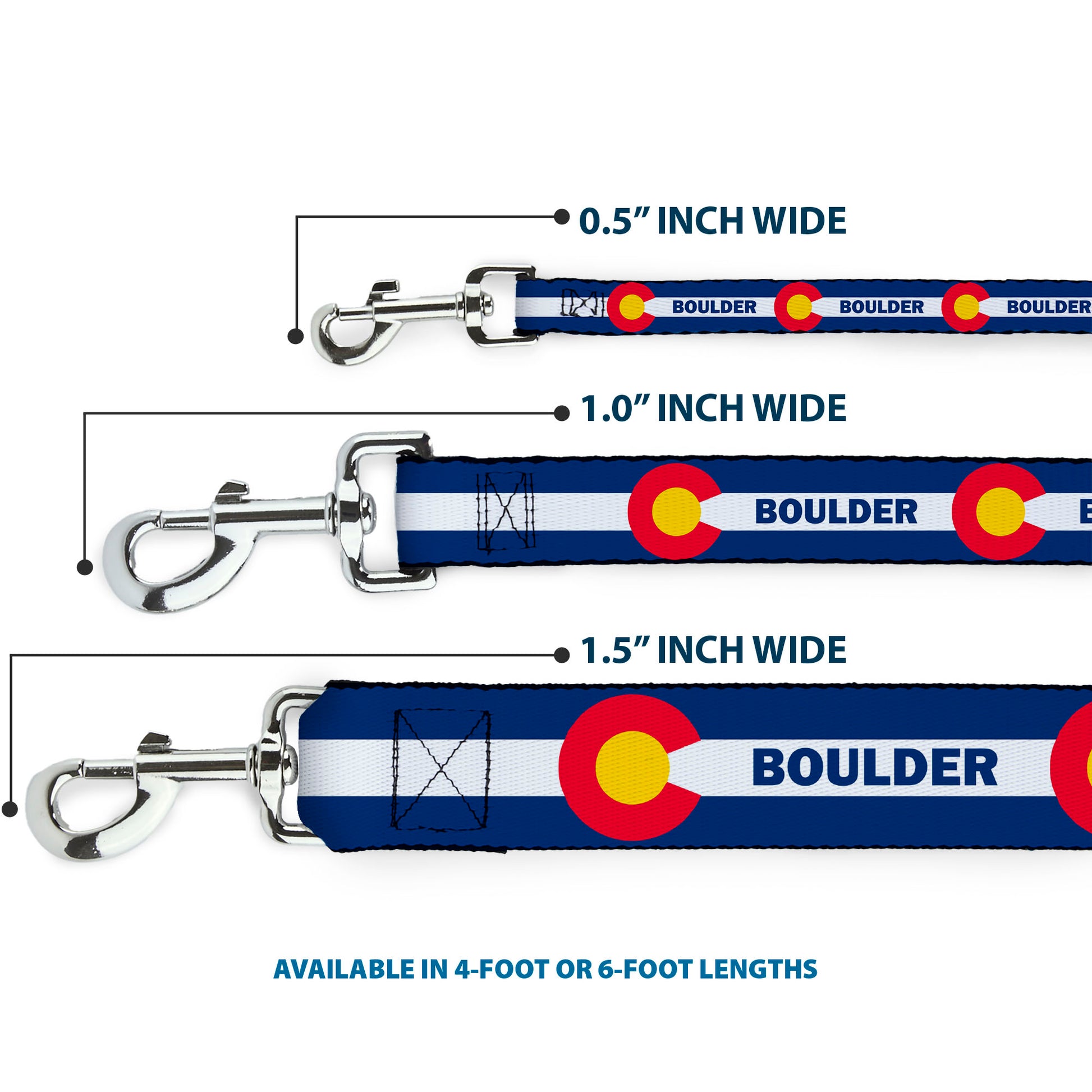 Dog Leash - Colorado BOULDER Flag Blue/White/Red/Yellow Dog Leashes Buckle-Down