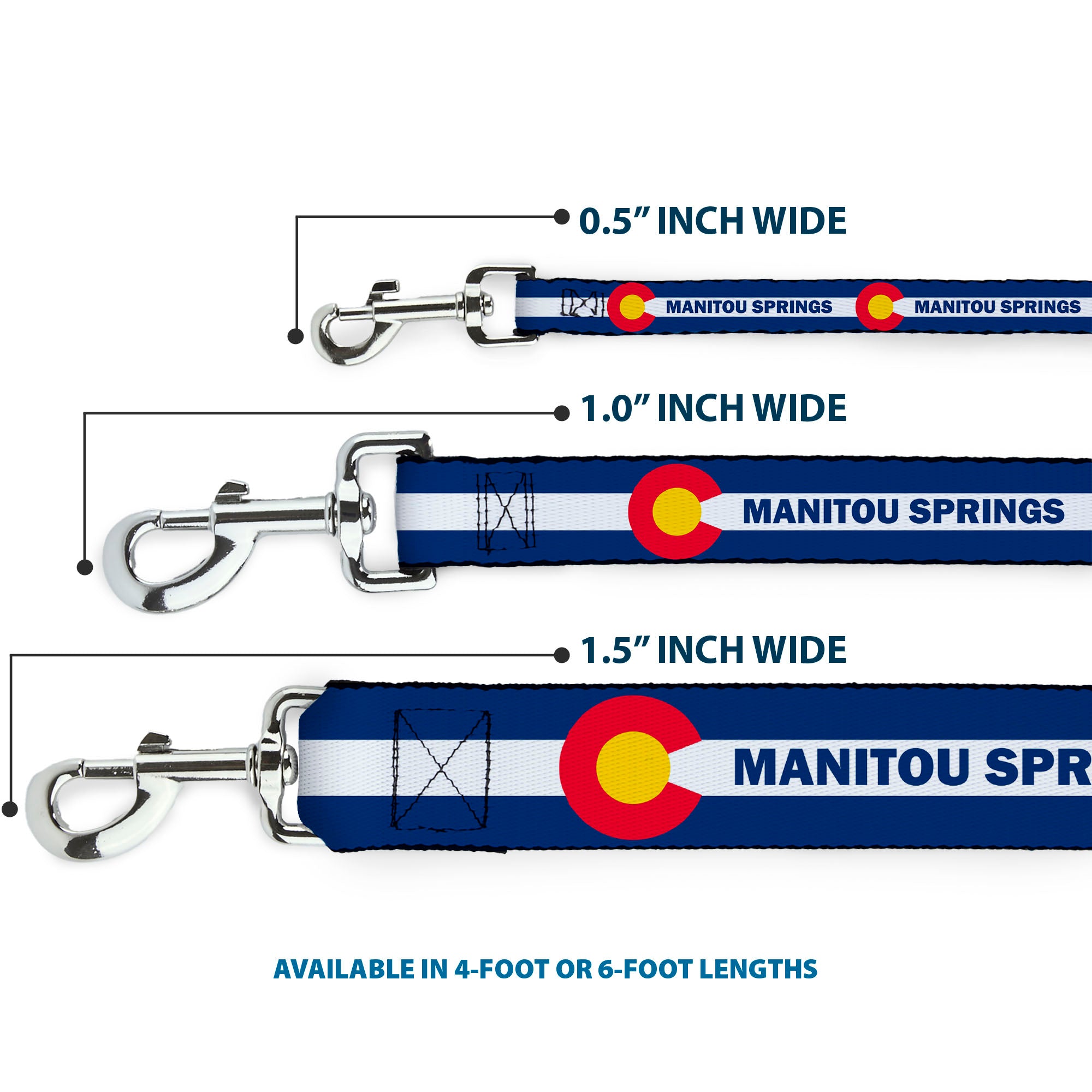 Dog Leash - Colorado MANITOU SPRINGS Flag Blue/White/Red/Yellow Dog Leashes Buckle-Down