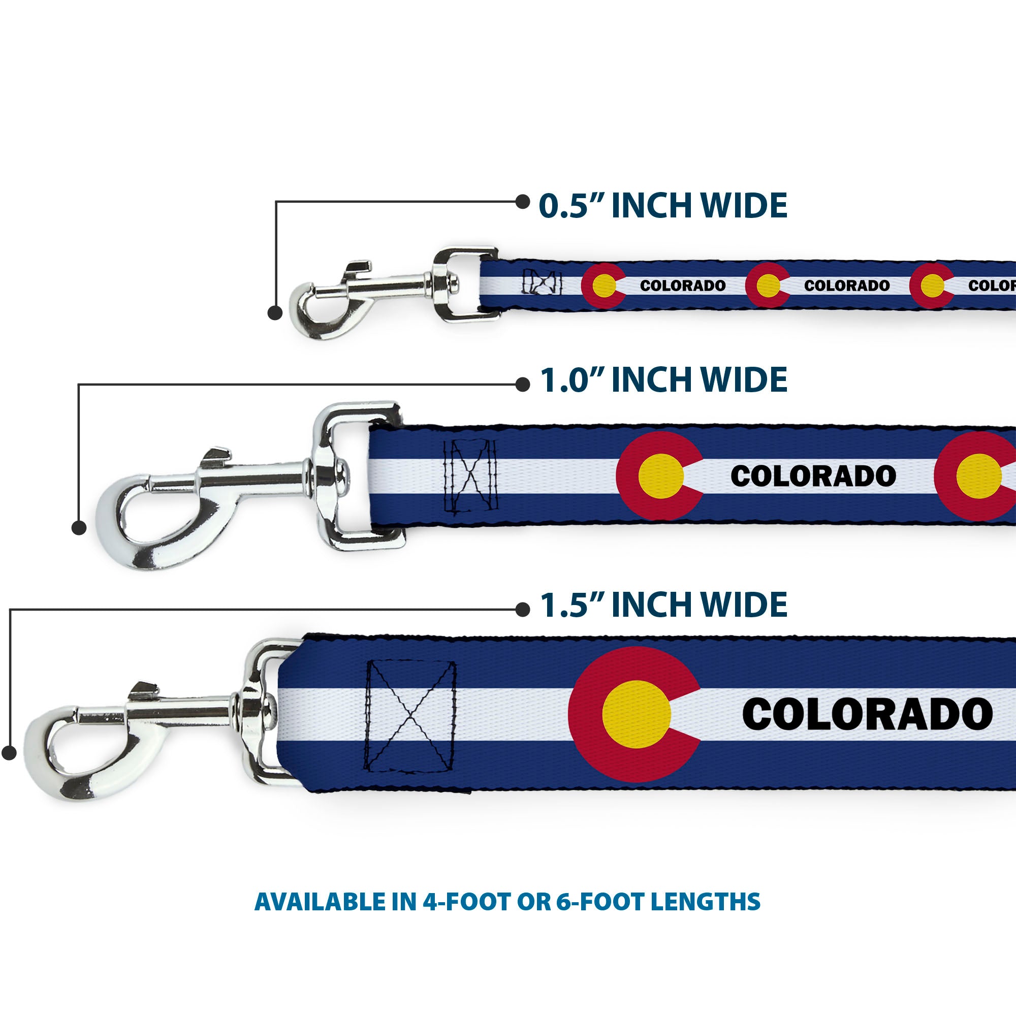 Dog Leash - COLORADO Text Flag Blue/White/Red/Yellow Dog Leashes Buckle-Down