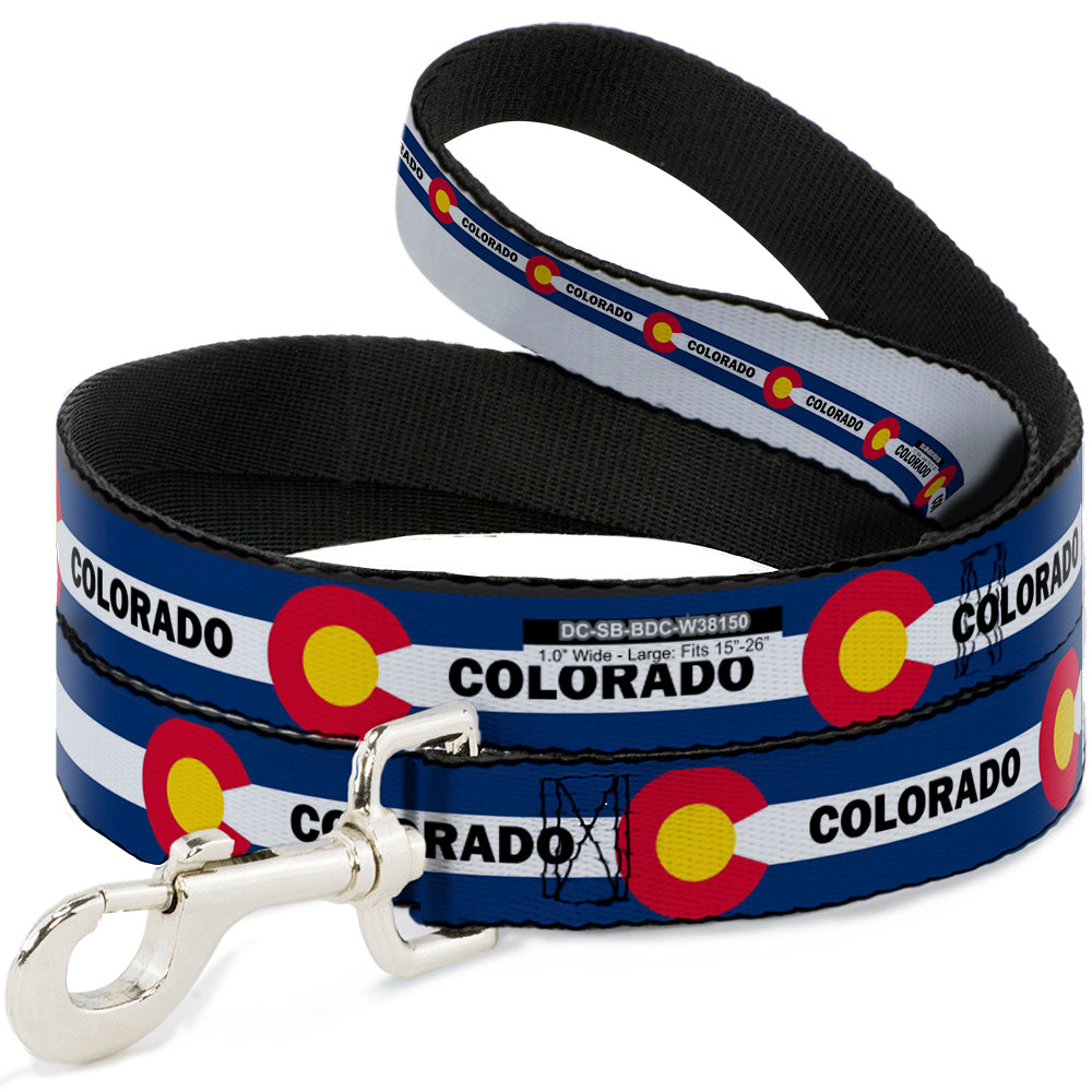 Dog Leash - COLORADO Text Flag Blue/White/Red/Yellow Dog Leashes Buckle-Down