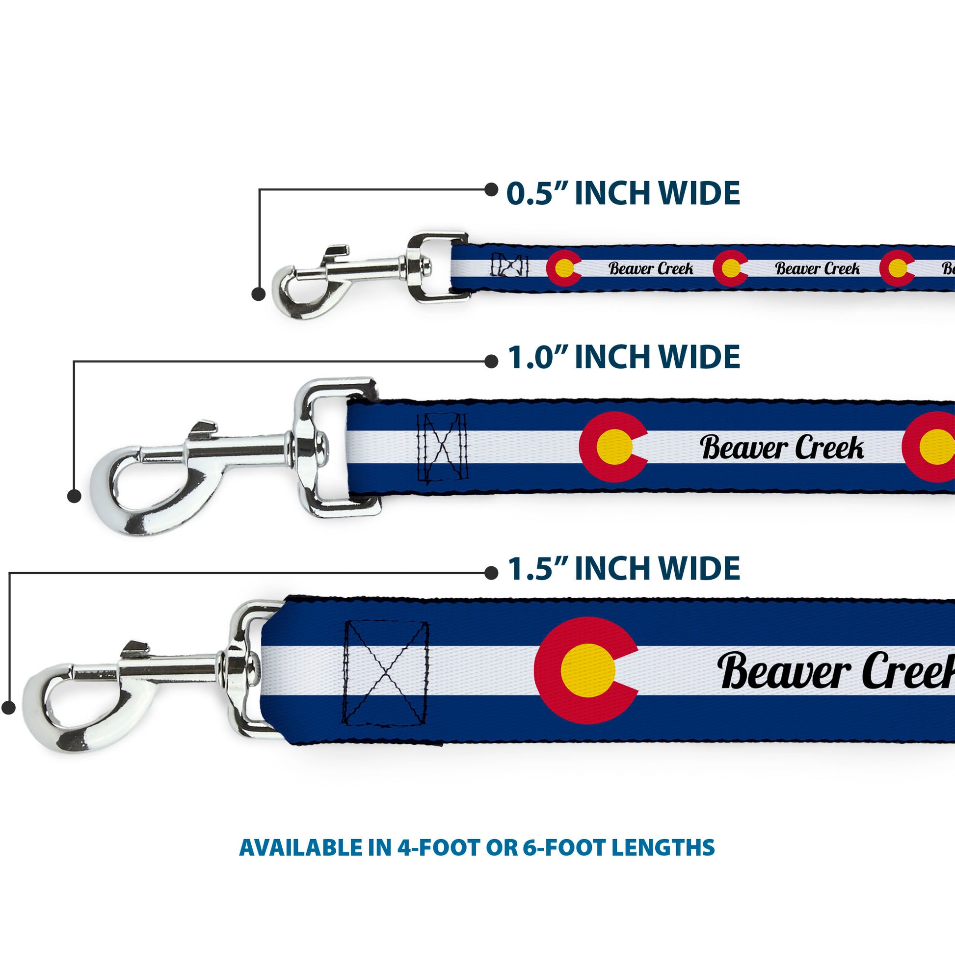 Dog Leash - Colorado BEAVER CREEK Flag Blue/White/Red/Yellow Dog Leashes Buckle-Down