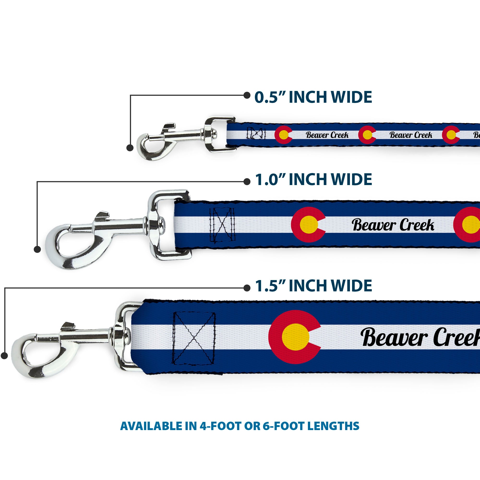 Dog Leash - Colorado BEAVER CREEK Flag Blue/White/Red/Yellow Dog Leashes Buckle-Down