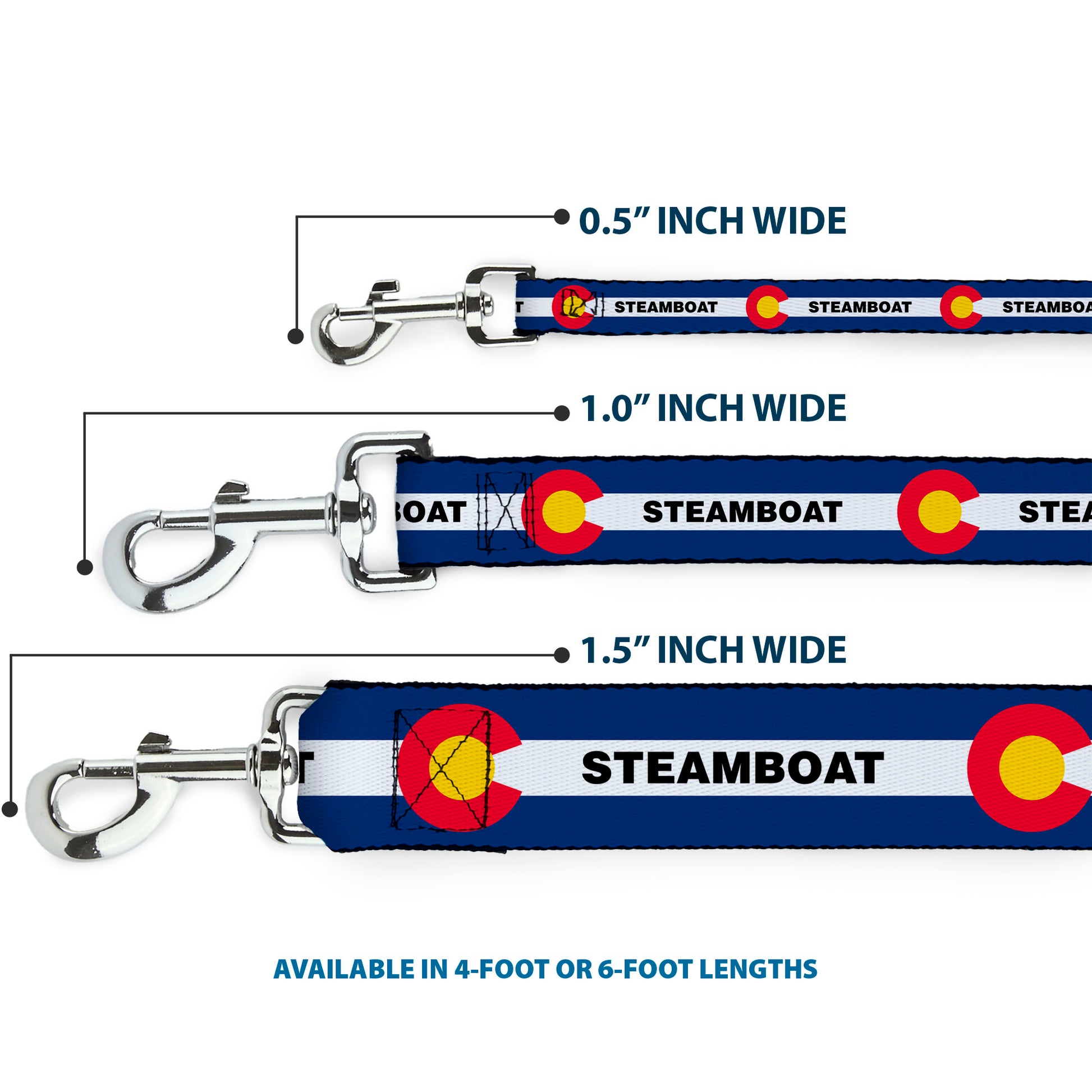 Dog Leash - Colorado STEAMBOAT Flag Blue/White/Red/Yellow Dog Leashes Buckle-Down