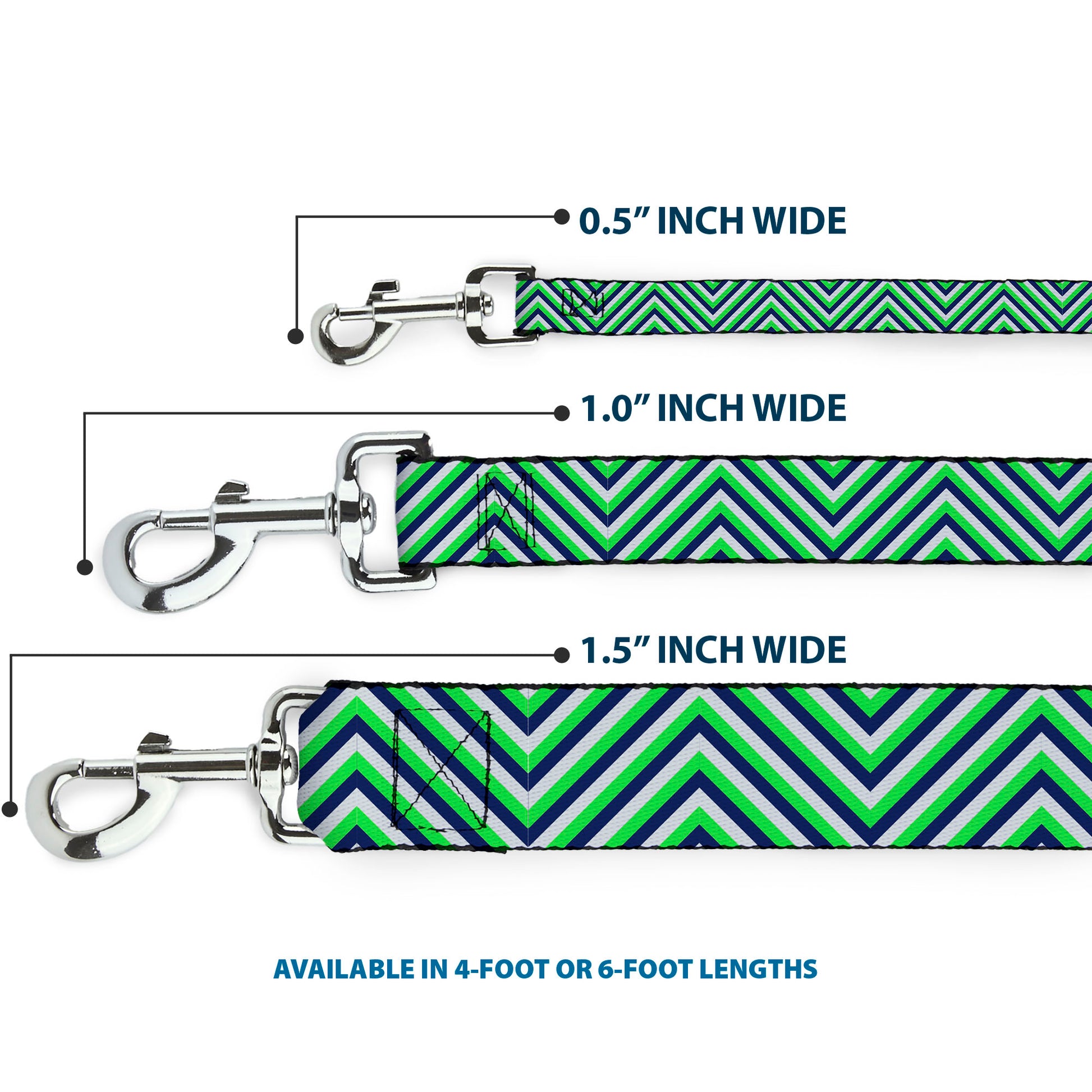 Dog Leash - Chevron Stripe White/Neon Green/Navy Dog Leashes Buckle-Down