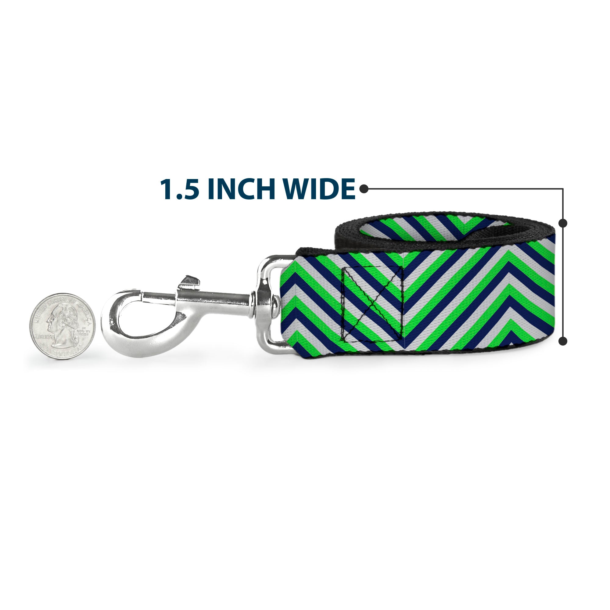 Dog Leash - Chevron Stripe White/Neon Green/Navy Dog Leashes Buckle-Down
