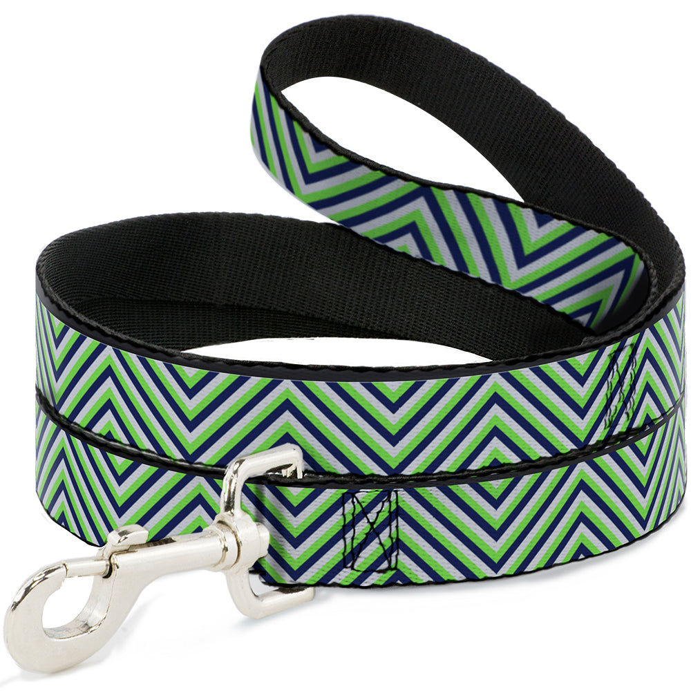 Dog Leash - Chevron Stripe White/Neon Green/Navy Dog Leashes Buckle-Down