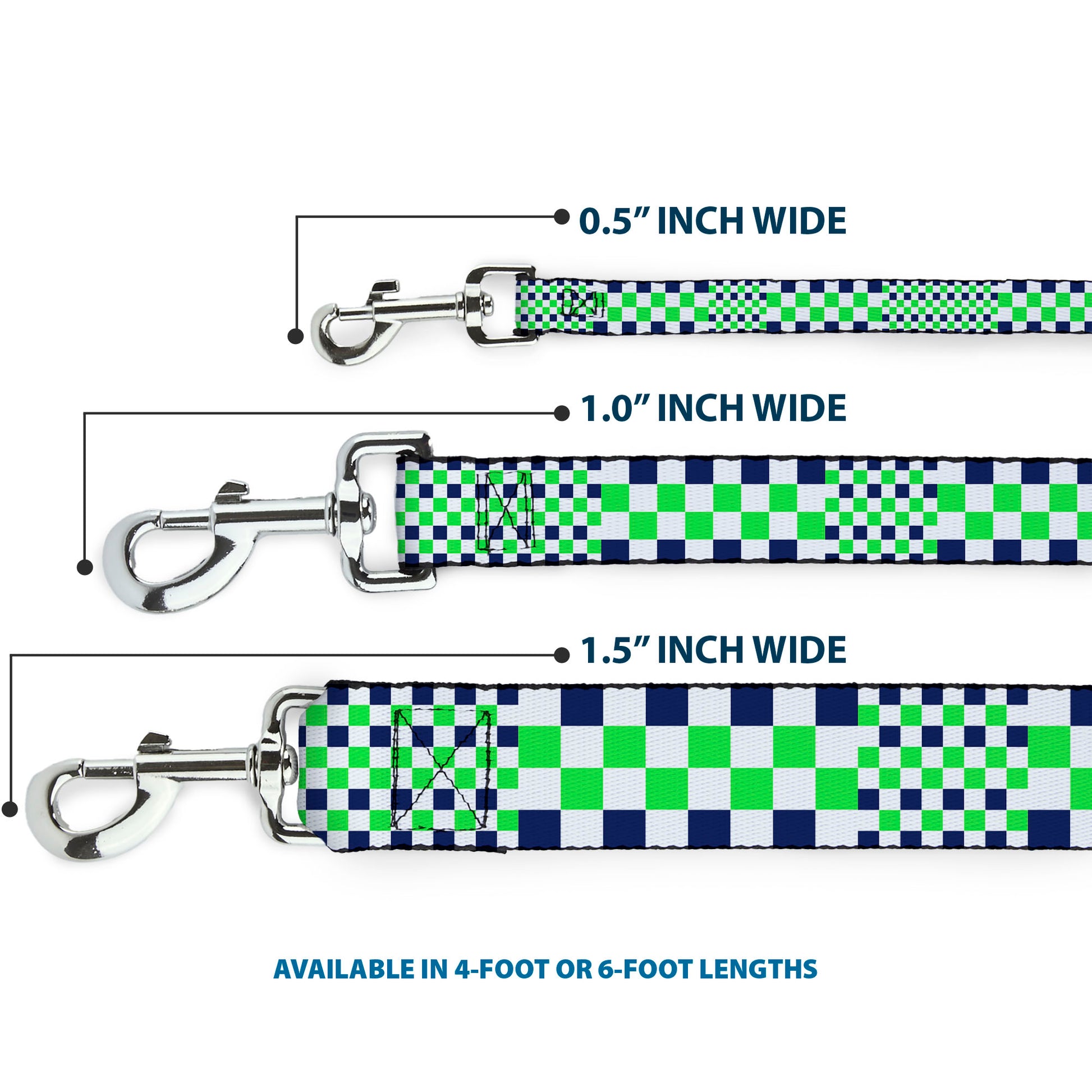 Dog Leash - Checker Blocks White/Navy/Neon Green Dog Leashes Buckle-Down