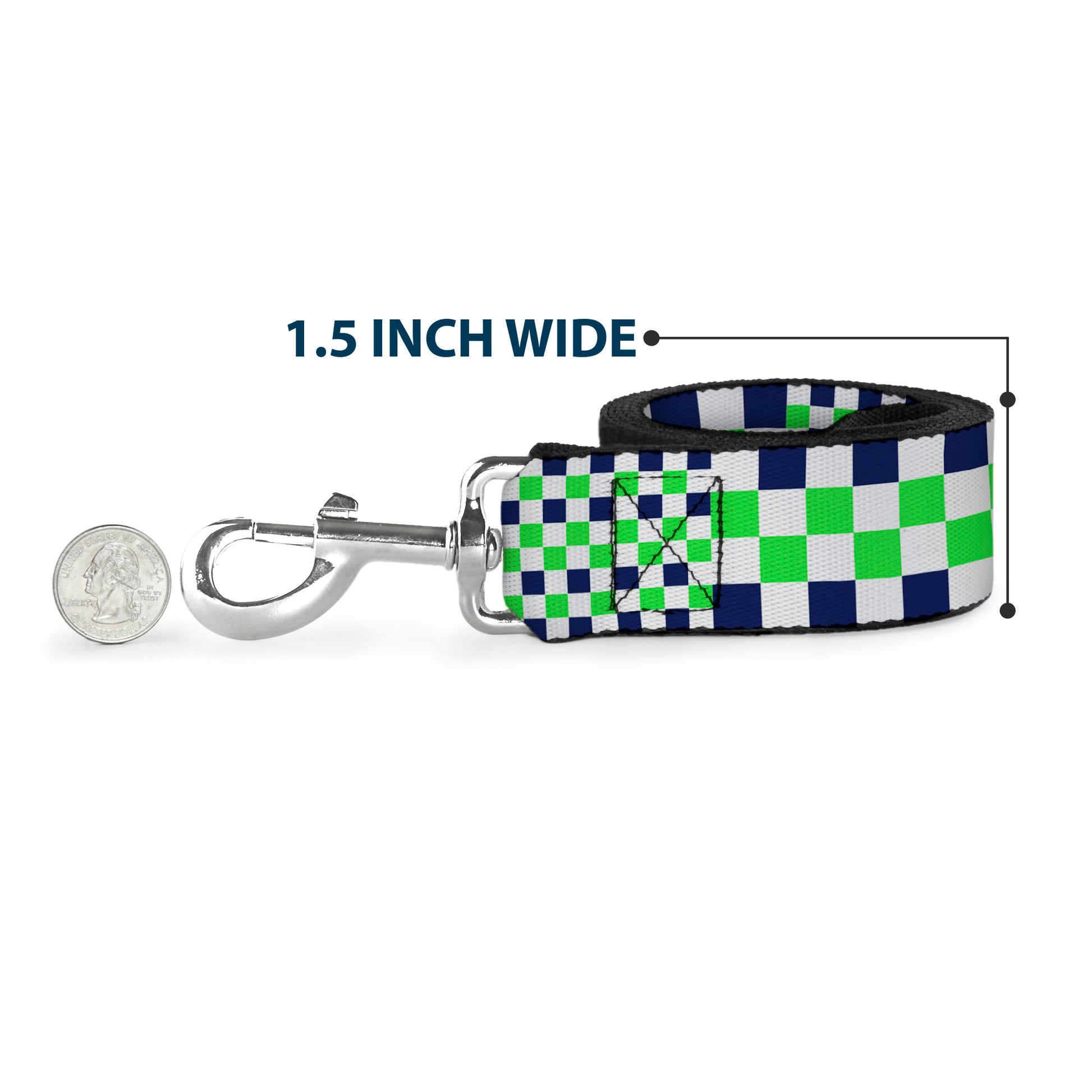 Dog Leash - Checker Blocks White/Navy/Neon Green Dog Leashes Buckle-Down