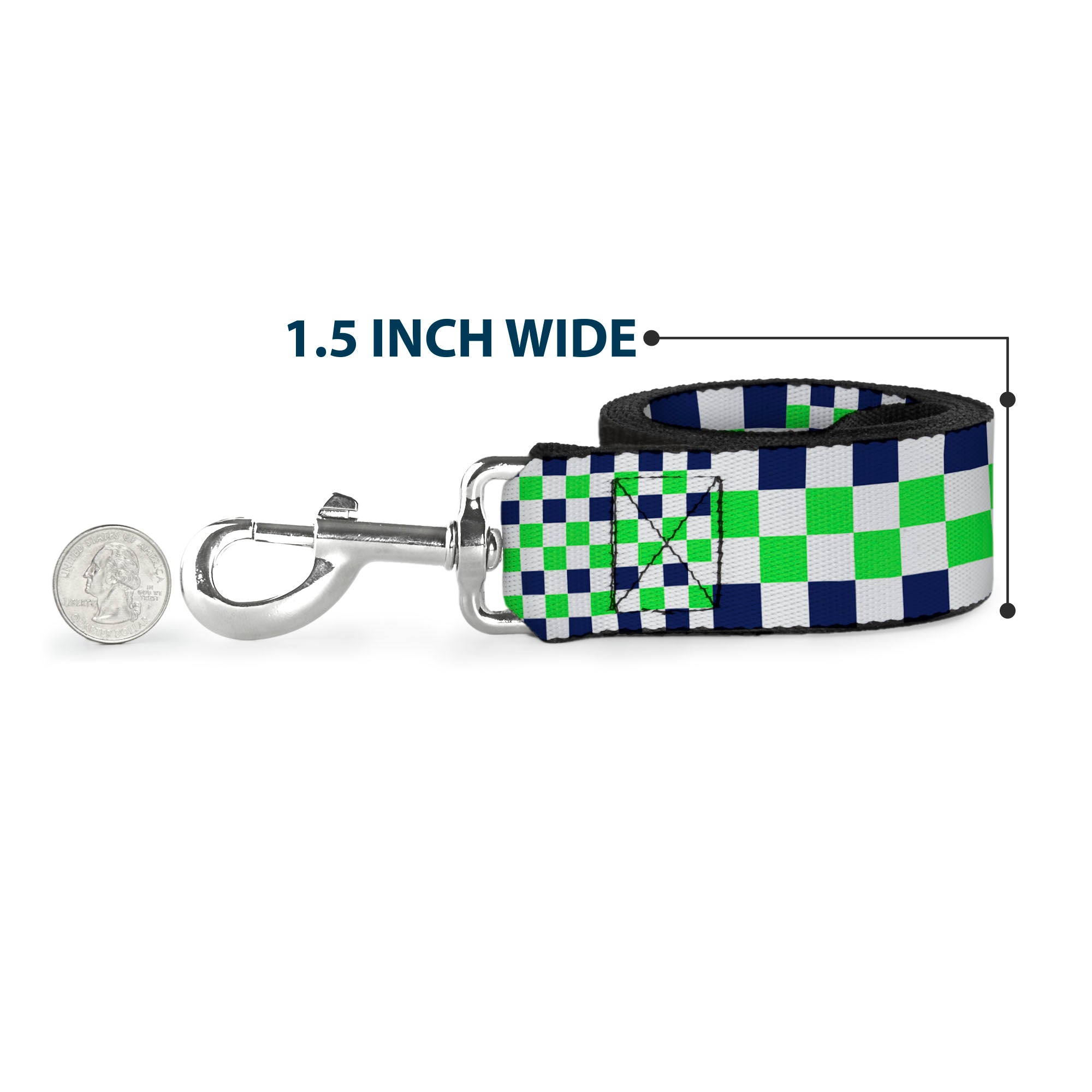Dog Leash - Checker Blocks White/Navy/Neon Green Dog Leashes Buckle-Down
