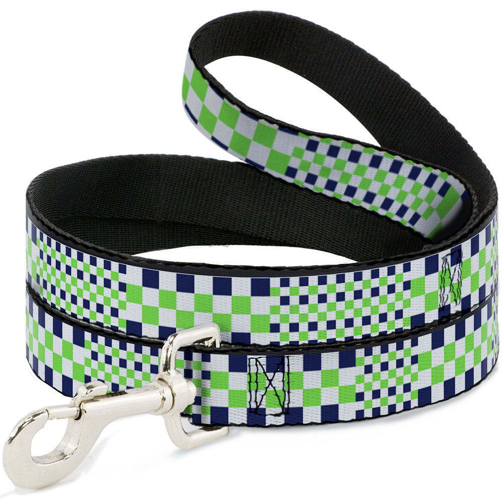 Dog Leash - Checker Blocks White/Navy/Neon Green Dog Leashes Buckle-Down