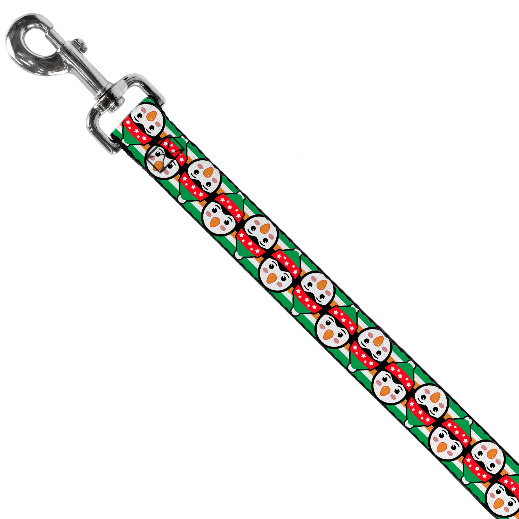 Dog Leash - Christmas Penguin Flip/Stripe Green/White/Orange/Black Dog Leashes Buckle-Down