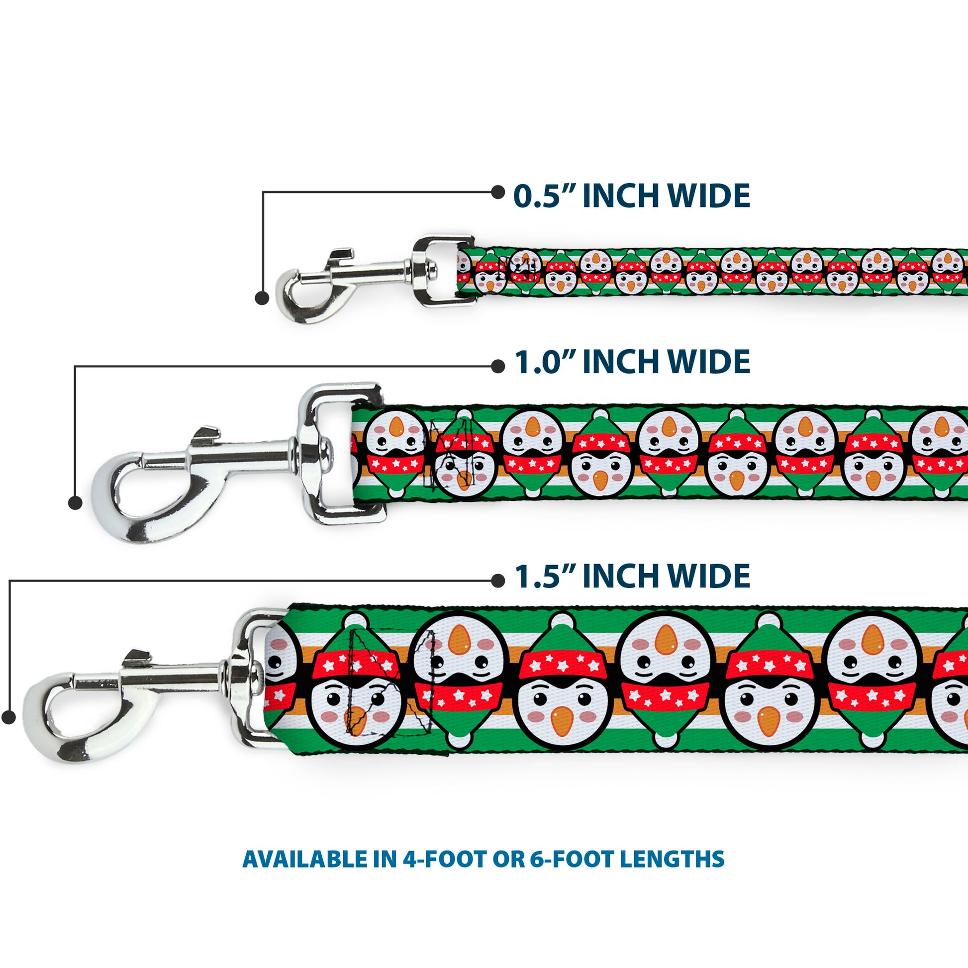 Dog Leash - Christmas Penguin Flip/Stripe Green/White/Orange/Black Dog Leashes Buckle-Down