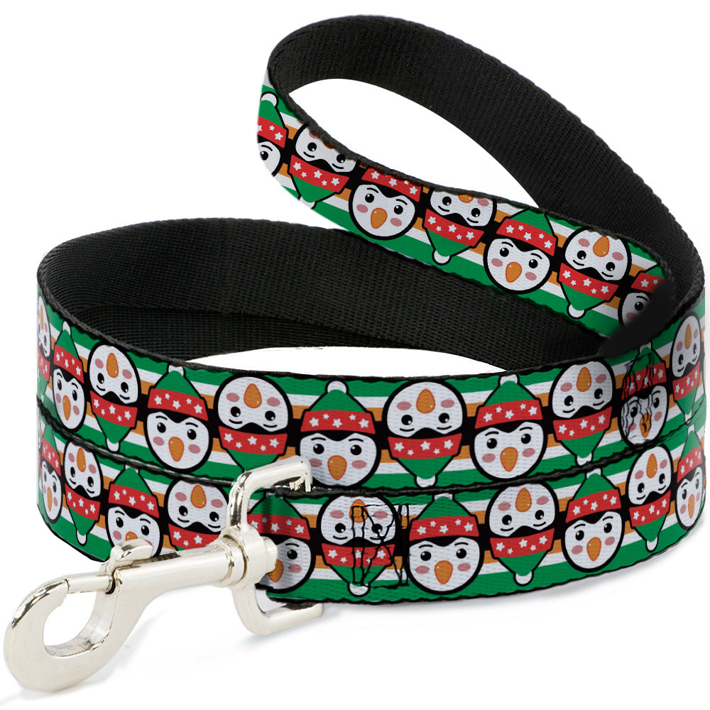 Dog Leash - Christmas Penguin Flip/Stripe Green/White/Orange/Black Dog Leashes Buckle-Down