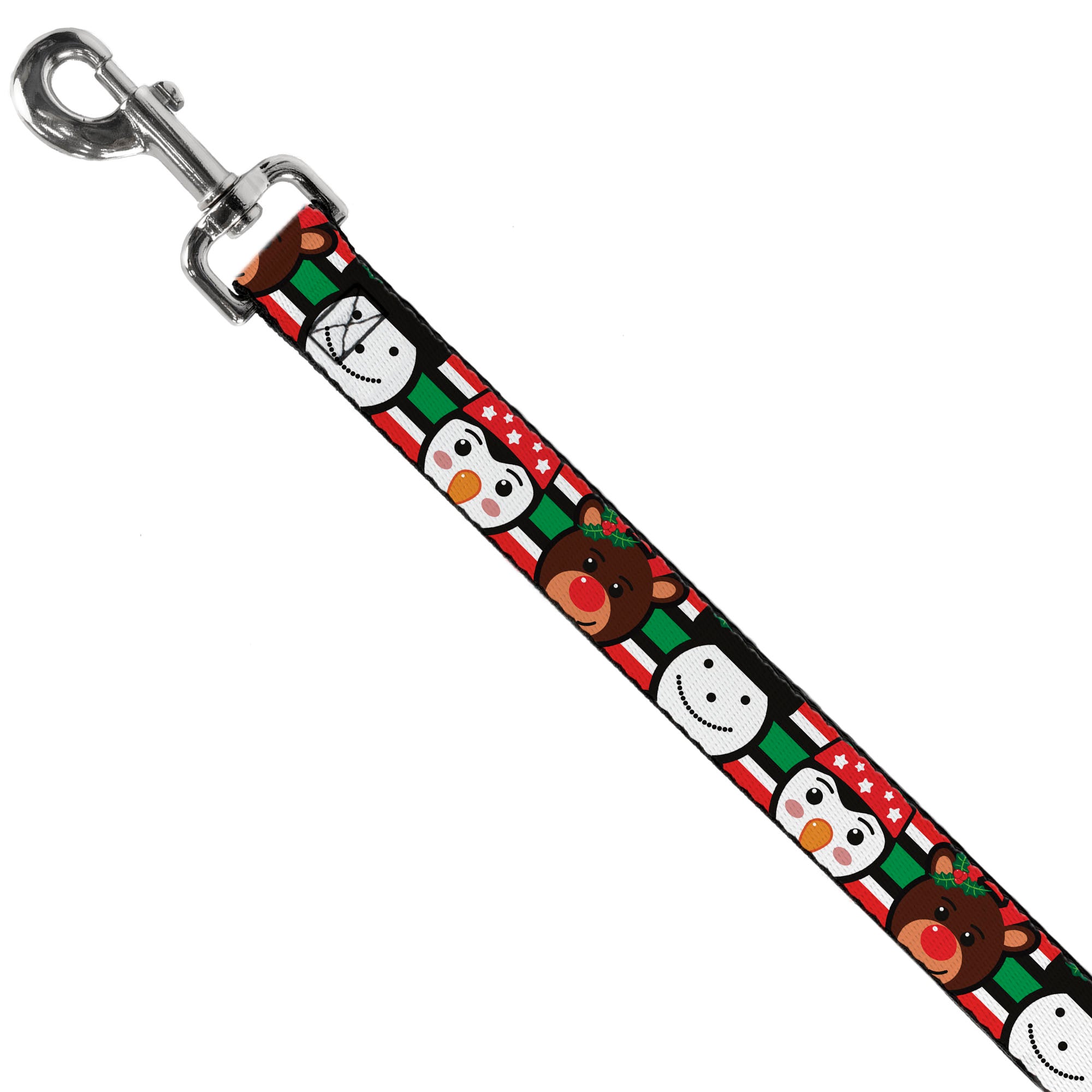 Dog Leash - Christmas Penguin/Reindeer/Snowman Stripe Red/White/Black/Green Dog Leashes Buckle-Down