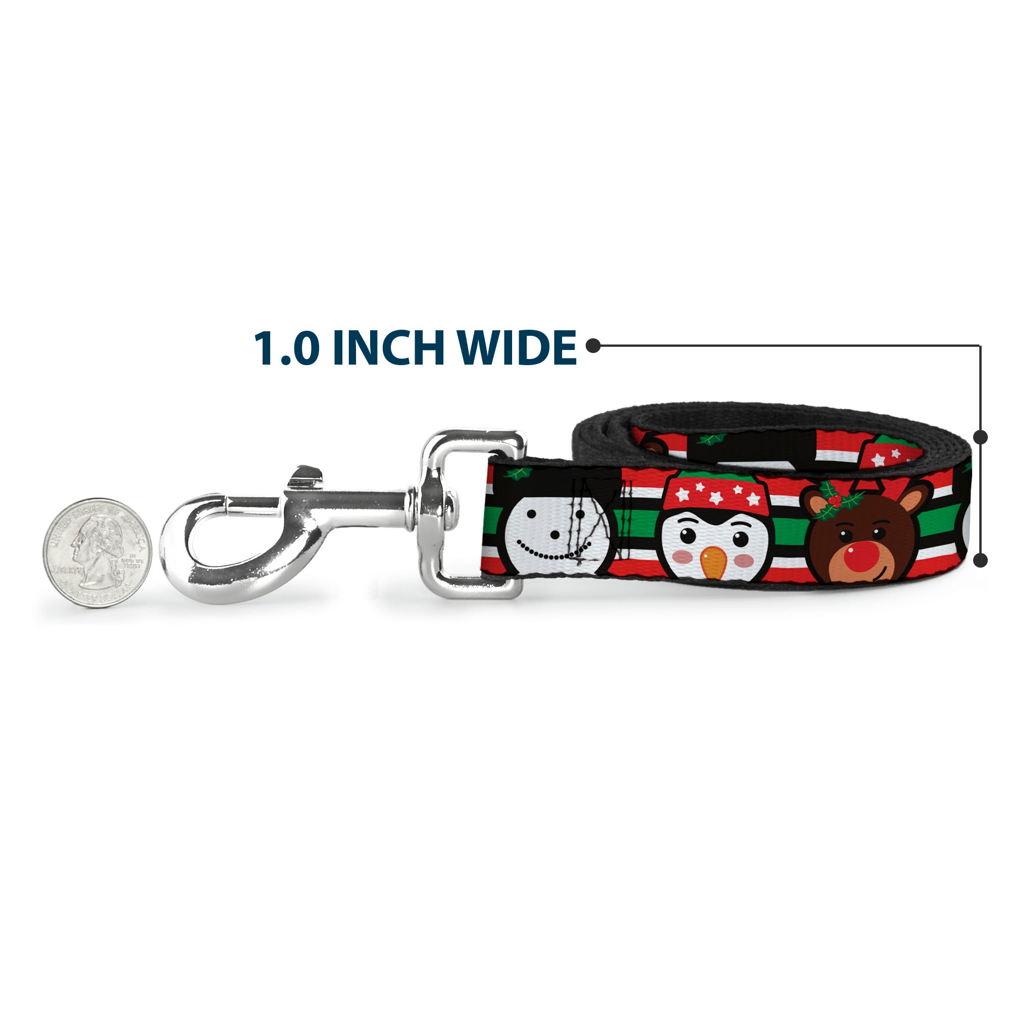 Dog Leash - Christmas Penguin/Reindeer/Snowman Stripe Red/White/Black/Green Dog Leashes Buckle-Down
