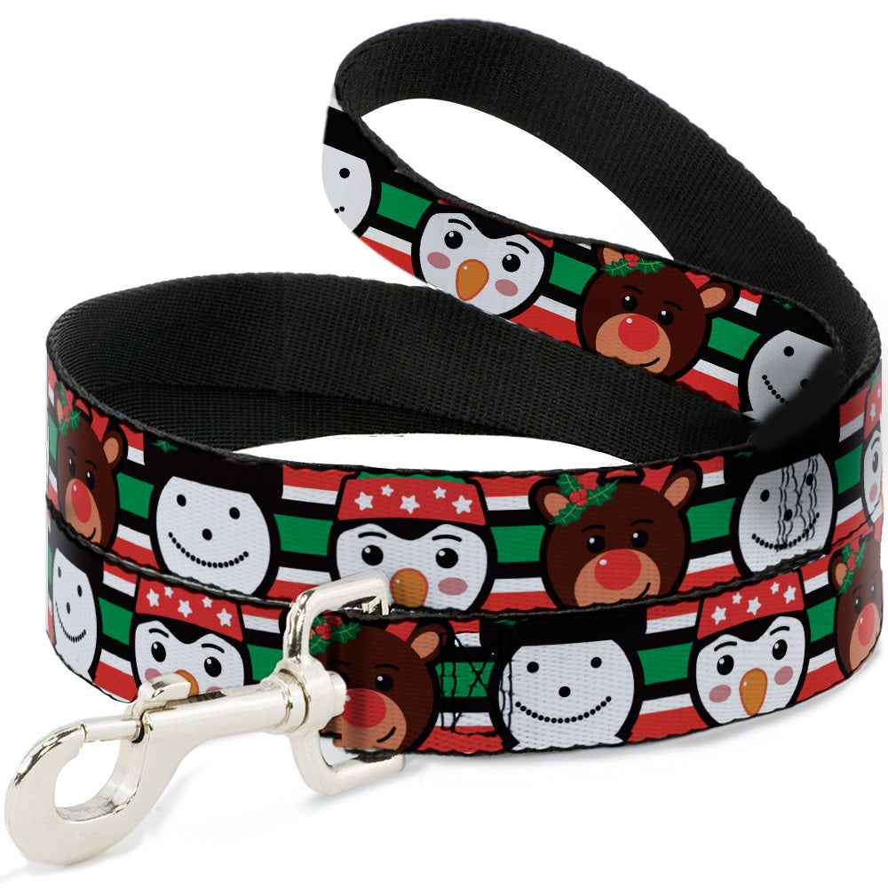 Dog Leash - Christmas Penguin/Reindeer/Snowman Stripe Red/White/Black/Green Dog Leashes Buckle-Down