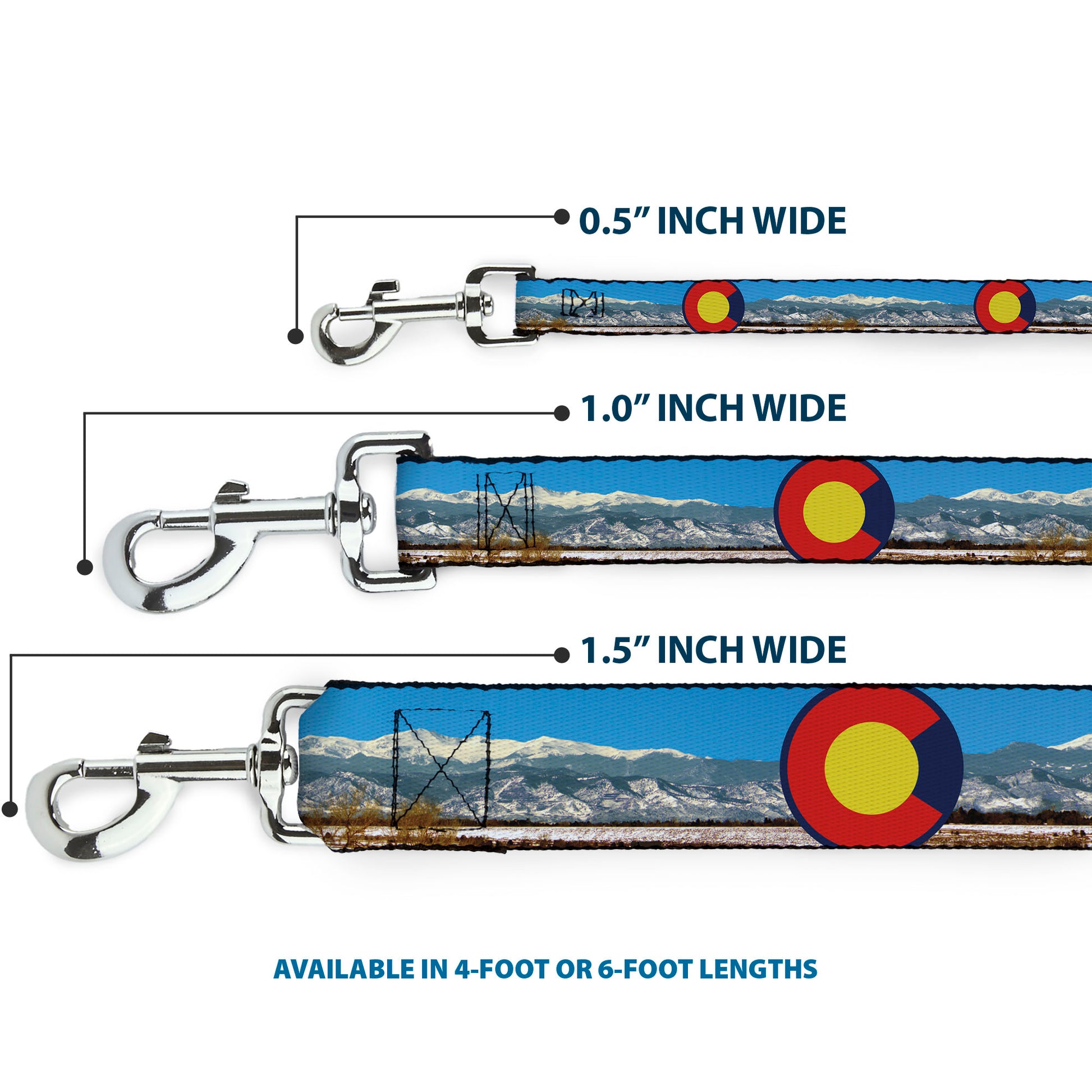 Dog Leash - Colorado Mount Evans Vivid Landscape/Colorado Flag Icon Dog Leashes Buckle-Down