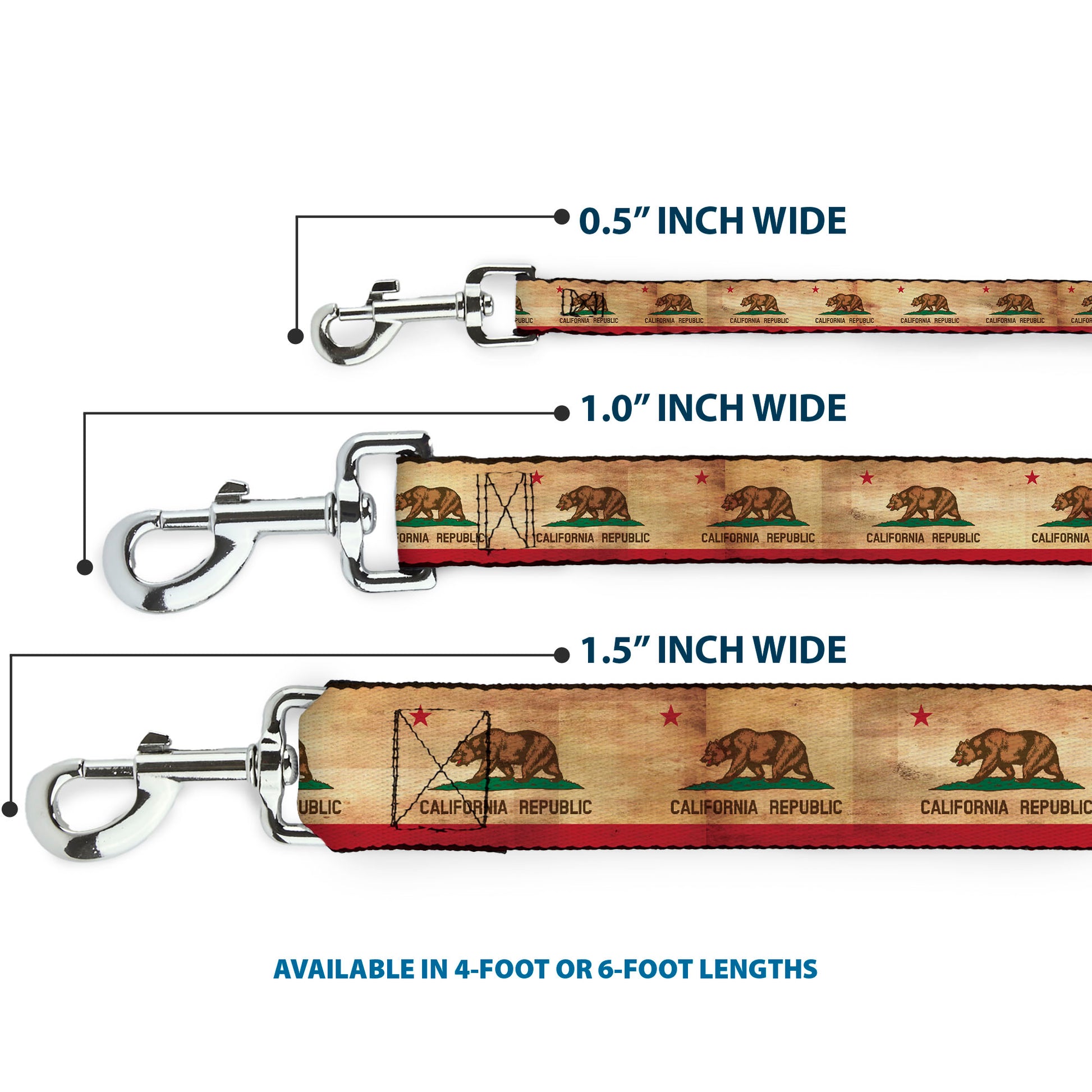 Dog Leash - California Flag Continuous Vintage Dog Leashes Buckle-Down