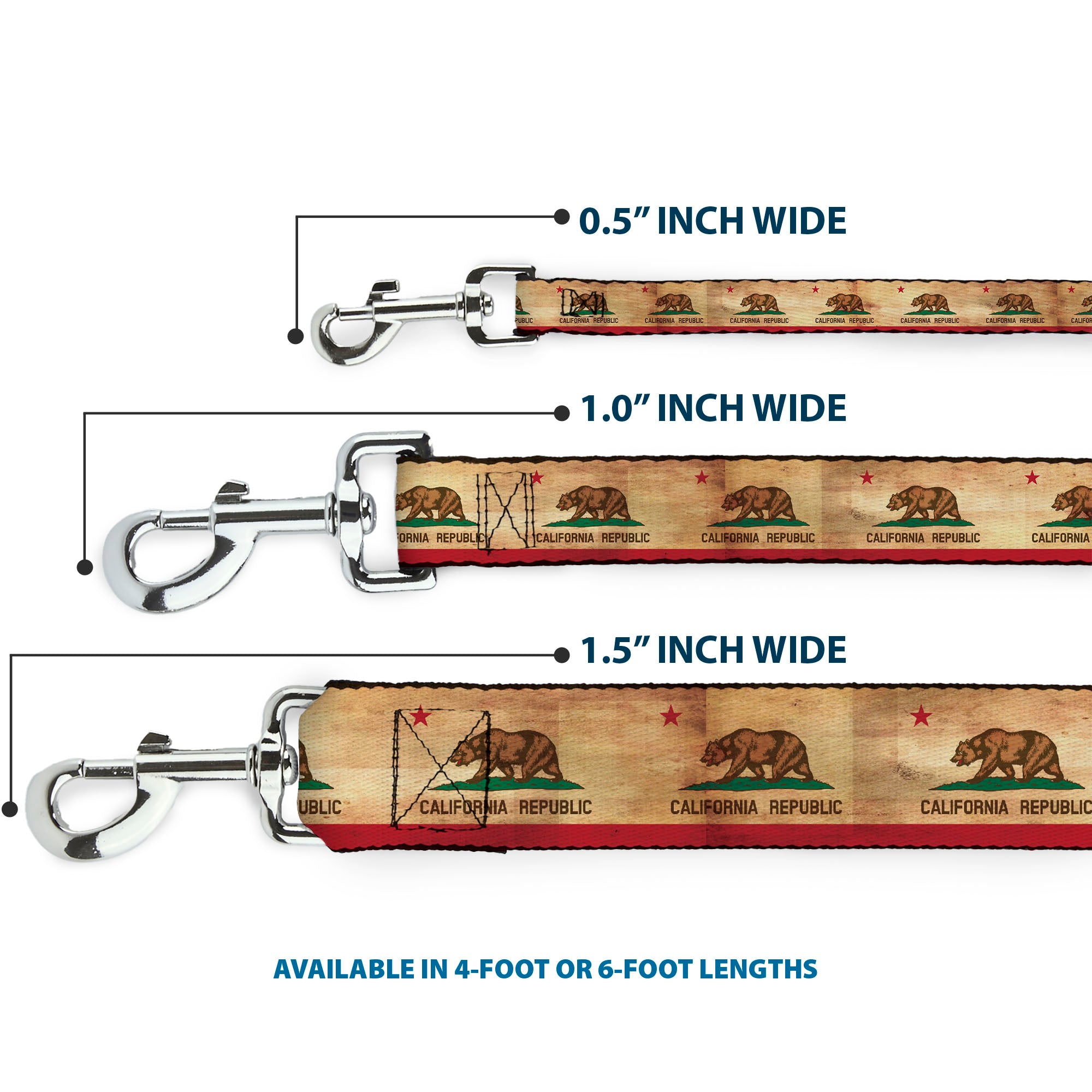Dog Leash - California Flag Continuous Vintage Dog Leashes Buckle-Down