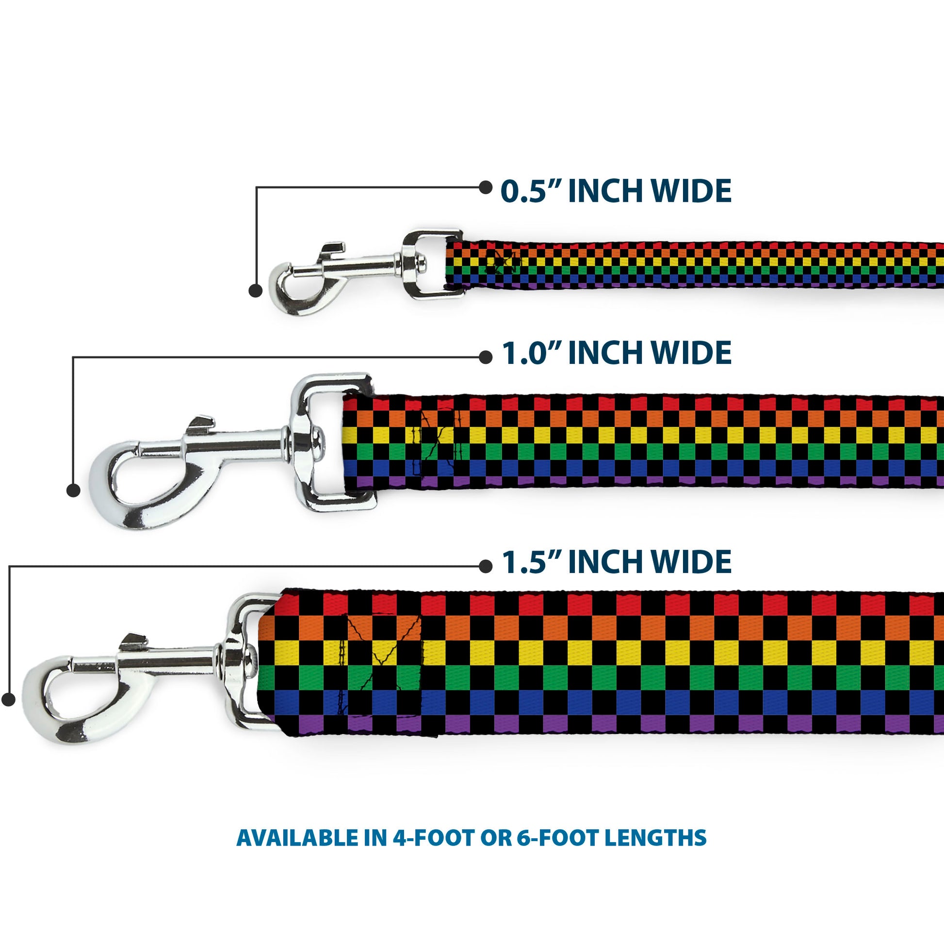 Dog Leash - Checker Black/Rainbow Multi Color Dog Leashes Buckle-Down