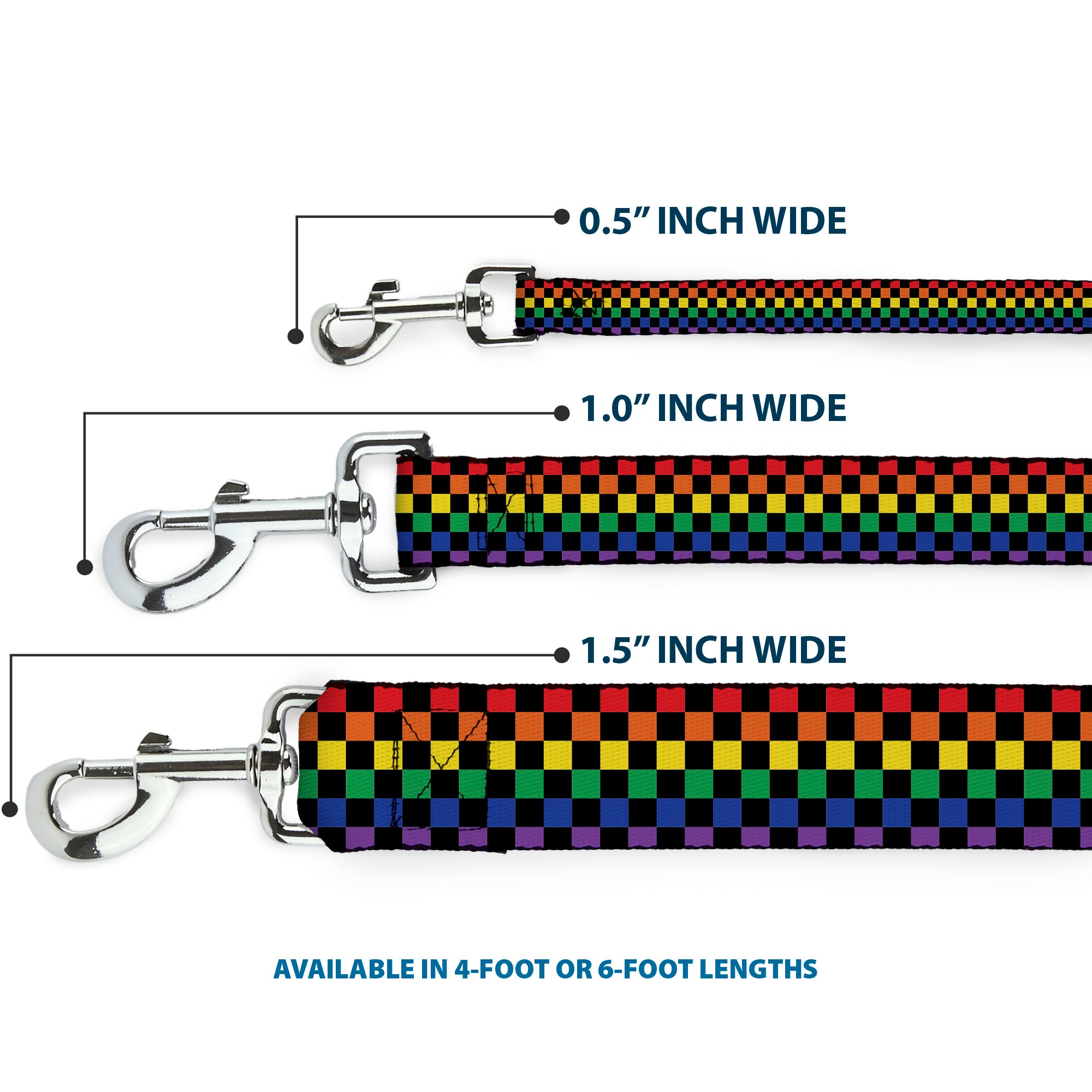 Dog Leash - Checker Black/Rainbow Multi Color Dog Leashes Buckle-Down