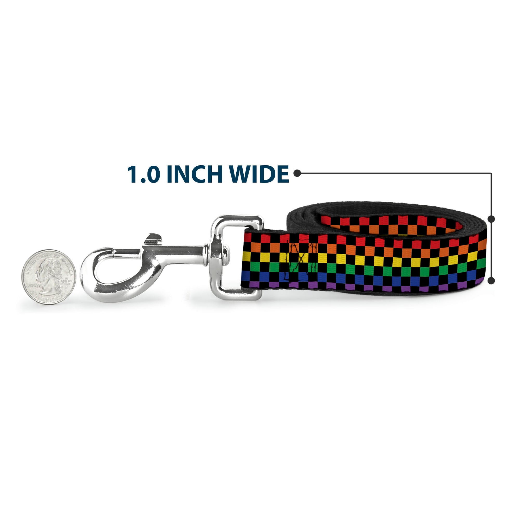 Dog Leash - Checker Black/Rainbow Multi Color Dog Leashes Buckle-Down
