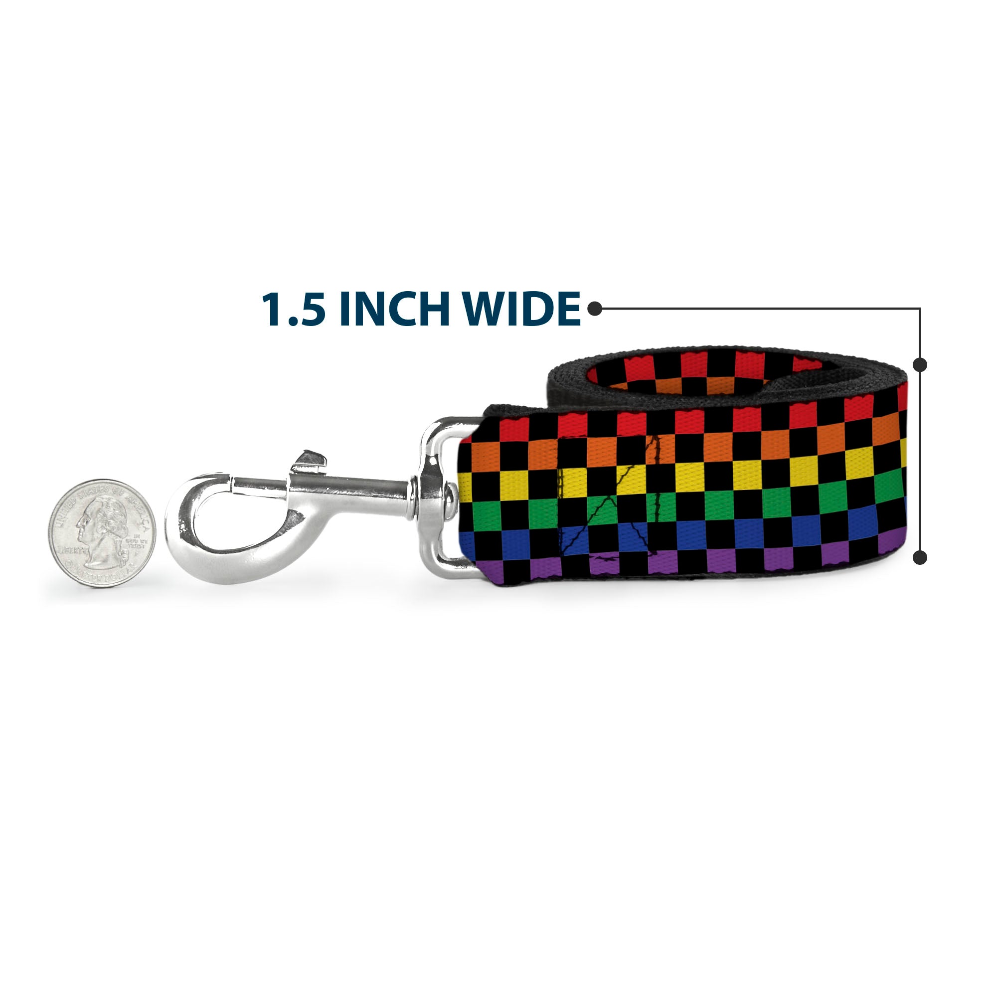 Dog Leash - Checker Black/Rainbow Multi Color Dog Leashes Buckle-Down
