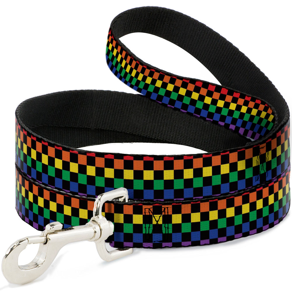 Dog Leash - Checker Black/Rainbow Multi Color Dog Leashes Buckle-Down