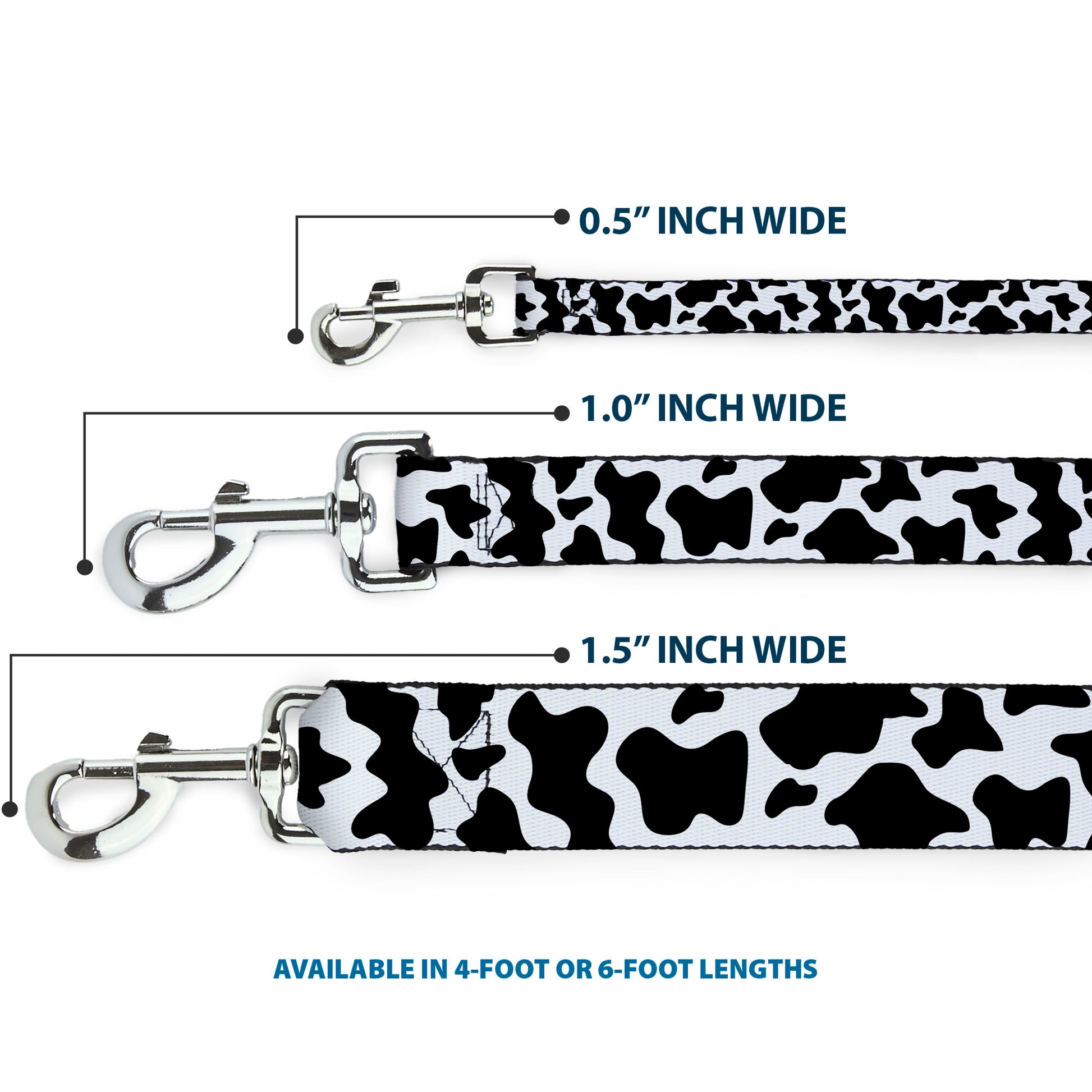 Dog Leash - Cow Pattern Print White/Black Dog Leashes Buckle-Down