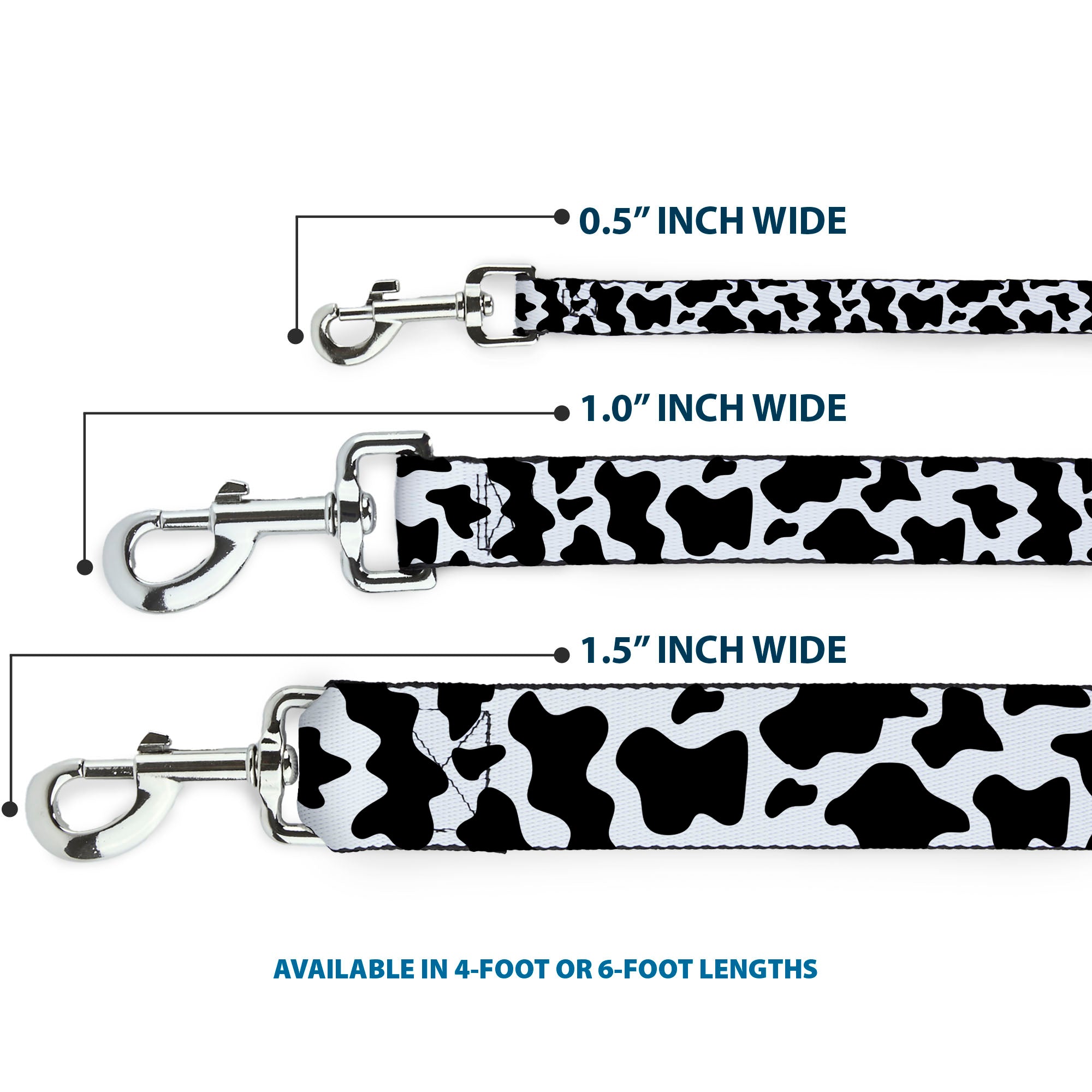 Dog Leash - Cow Pattern Print White/Black Dog Leashes Buckle-Down