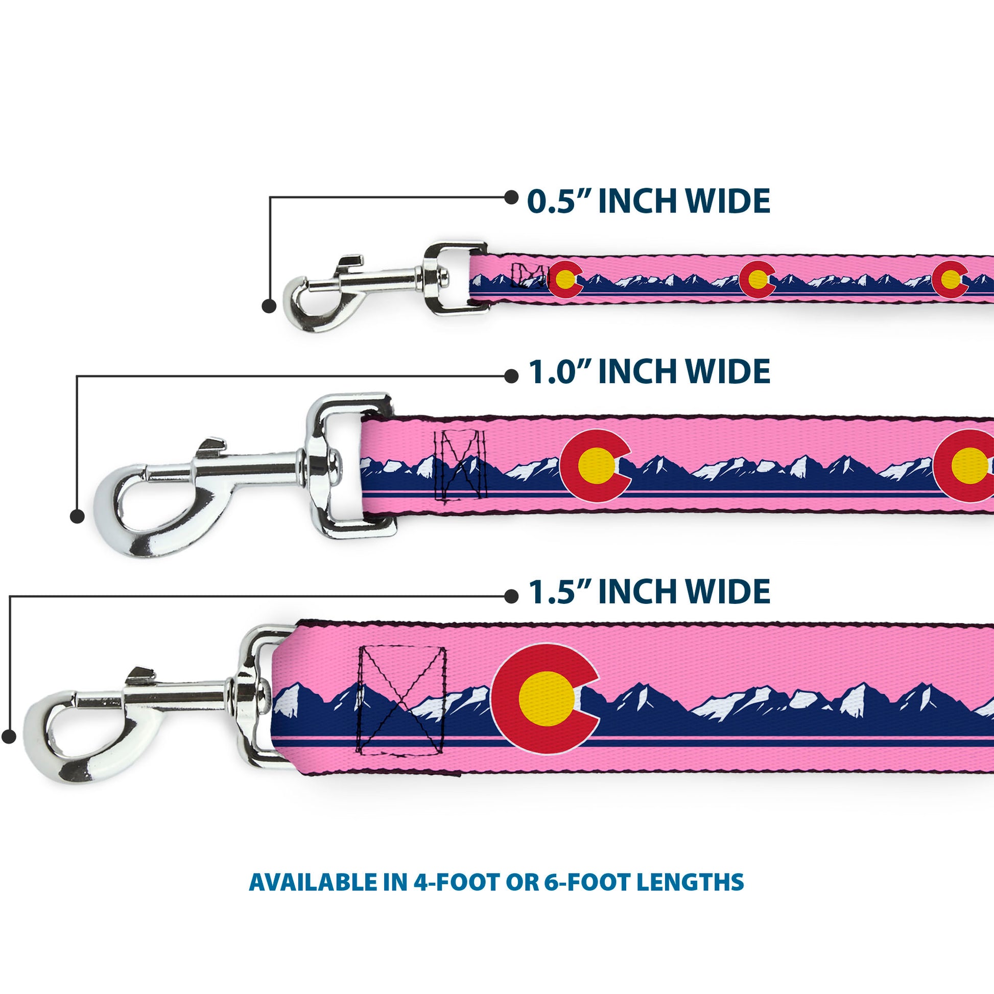 Dog Leash - Colorado Flag Icon Mountain Skyline Pink/Blue/White Dog Leashes Buckle-Down
