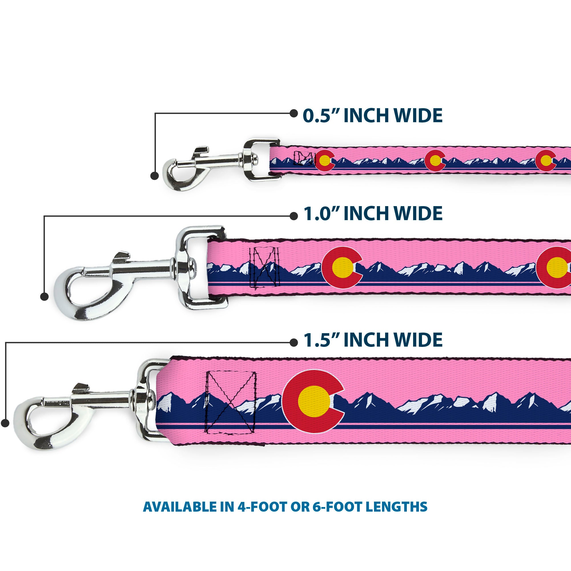 Dog Leash - Colorado Flag Icon Mountain Skyline Pink/Blue/White Dog Leashes Buckle-Down