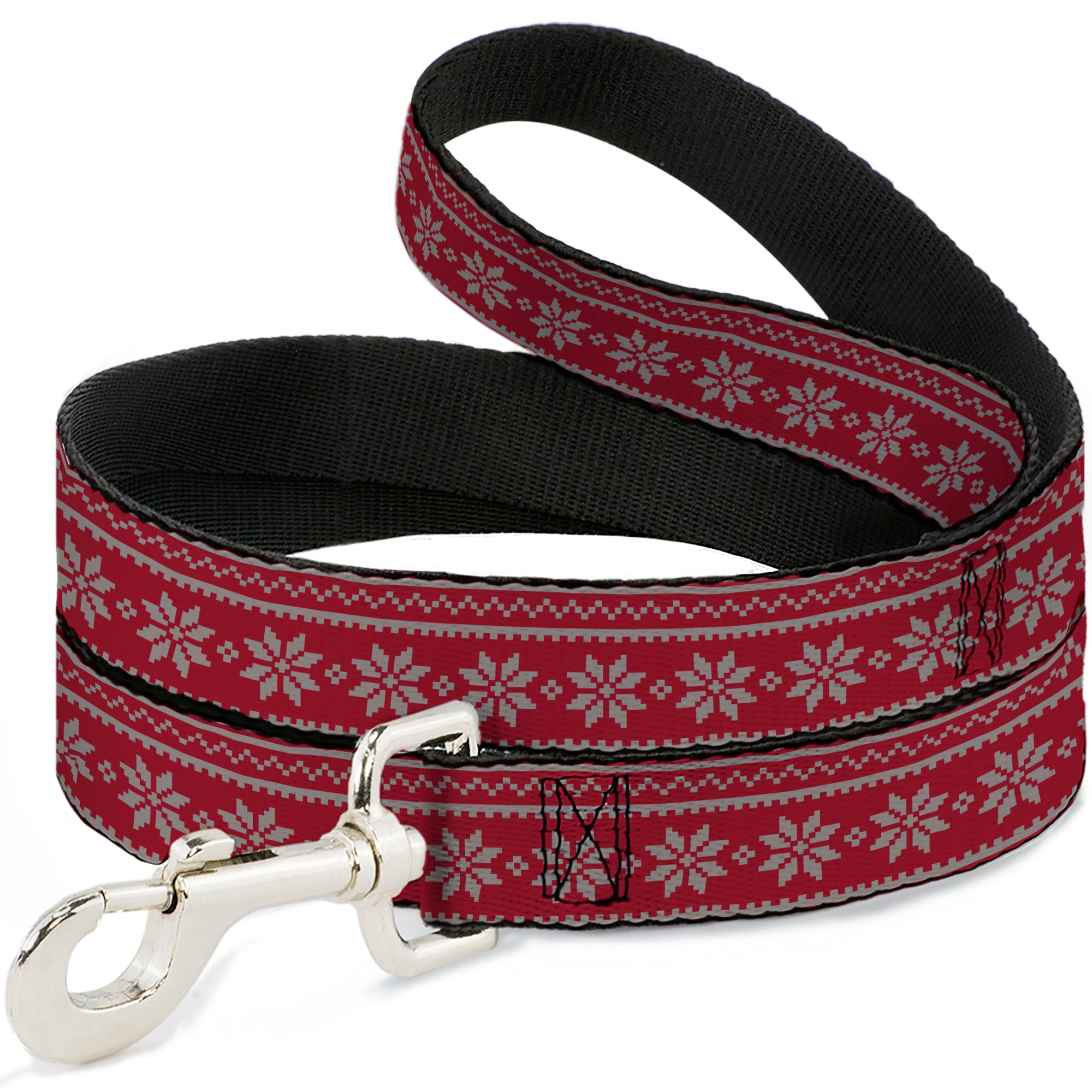 Dog Leash - Christmas Holiday Fair Isle Stitch Pattern Red/White Dog Leashes Buckle-Down