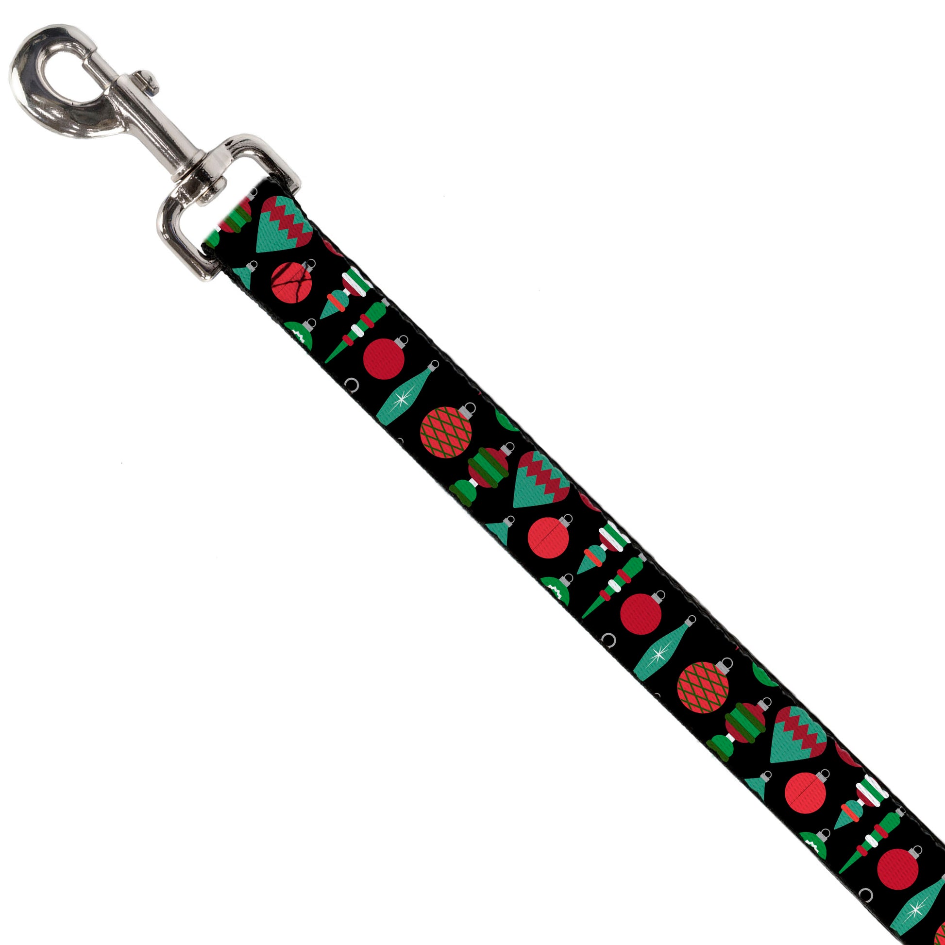 Dog Leash - Christmas Holiday Finial Bauble Ornaments Black/Reds/Greens Dog Leashes Buckle-Down