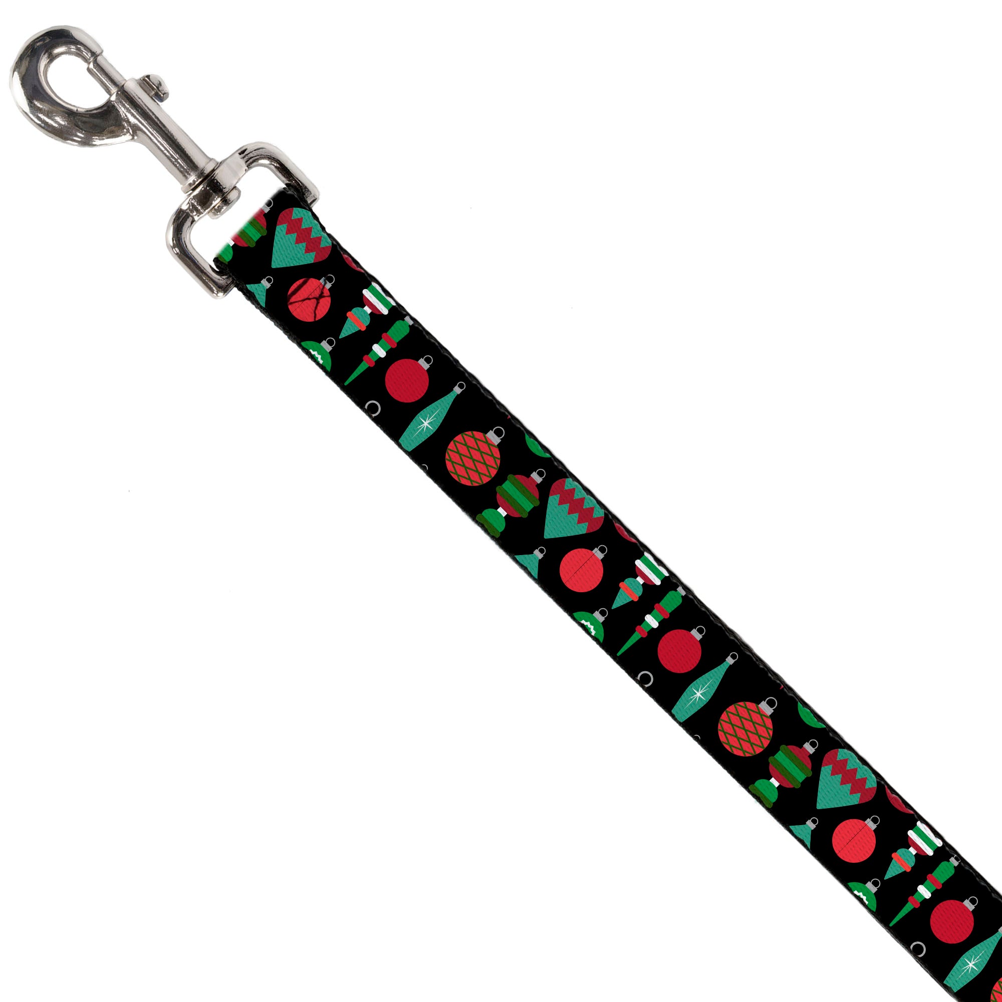 Dog Leash - Christmas Holiday Finial Bauble Ornaments Black/Reds/Greens Dog Leashes Buckle-Down