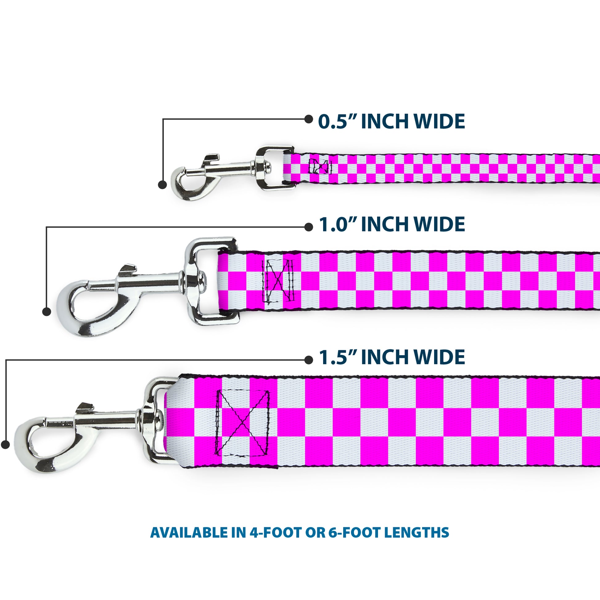 Dog Leash - Checker Fuchsia Pink/White Dog Leashes Buckle-Down