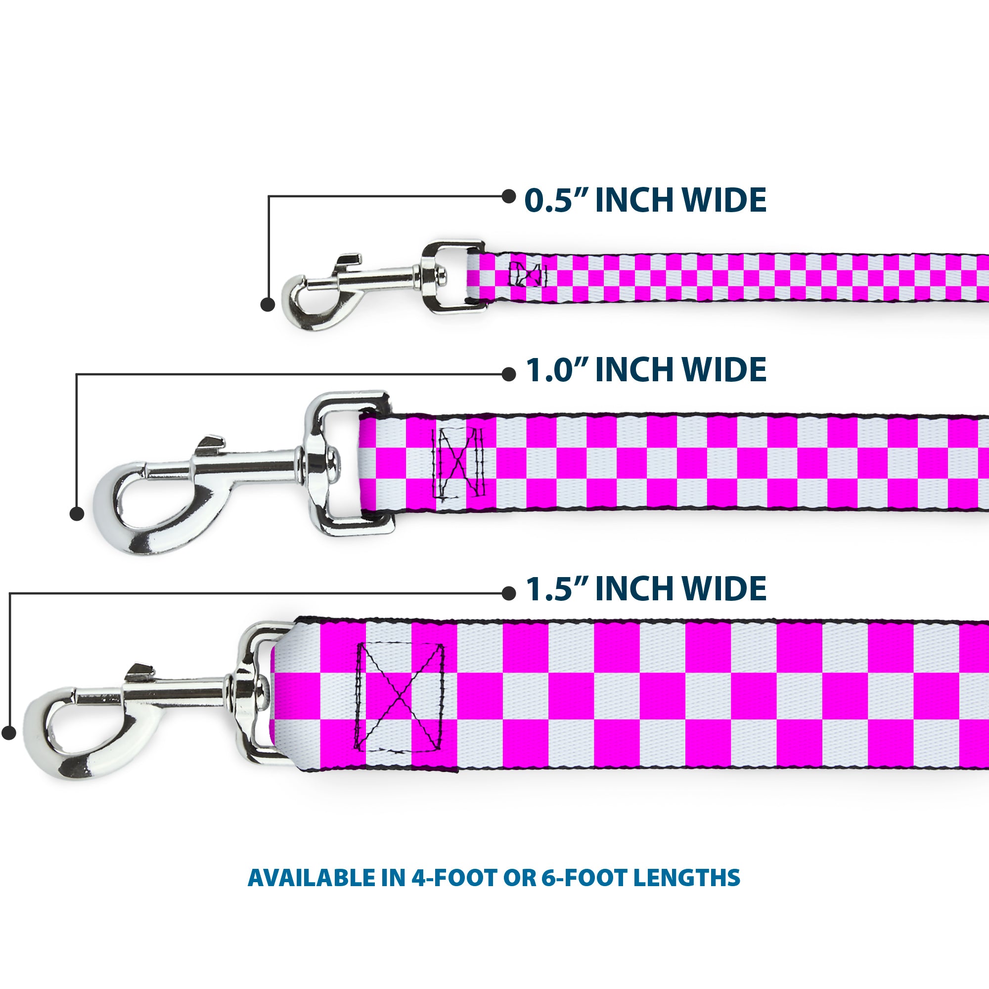 Dog Leash - Checker Fuchsia Pink/White Dog Leashes Buckle-Down