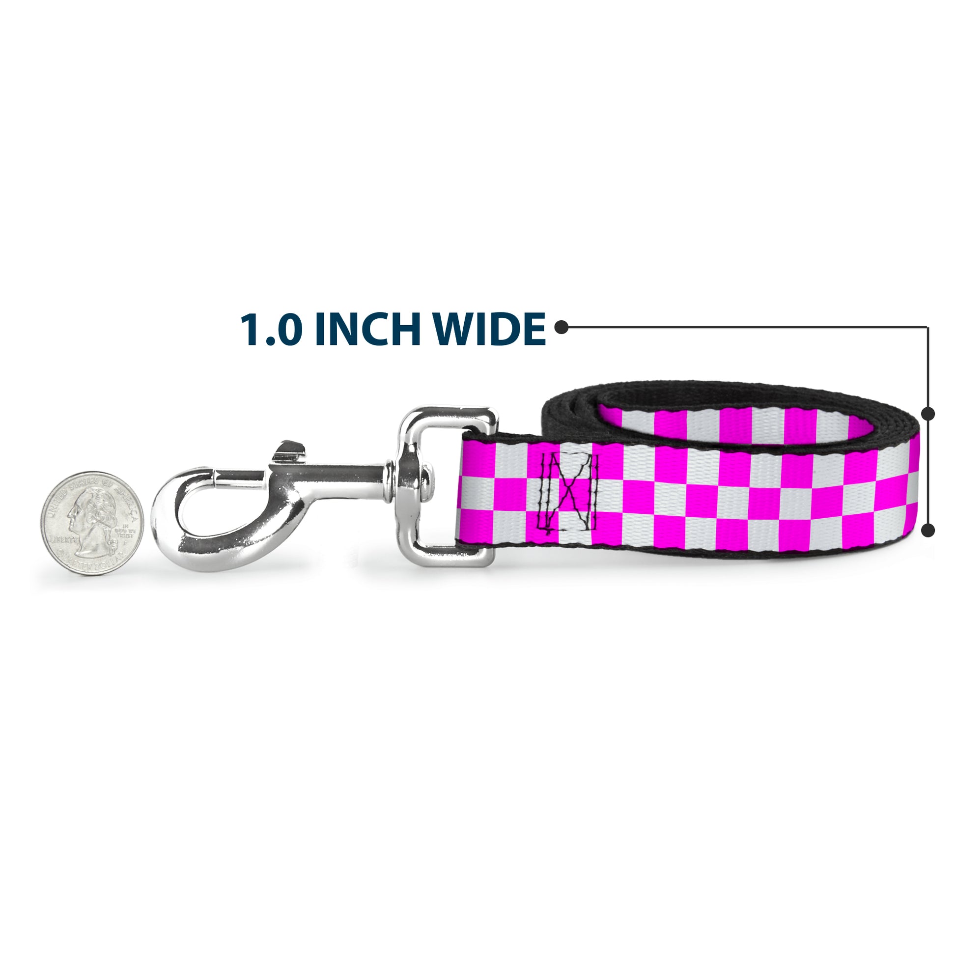 Dog Leash - Checker Fuchsia Pink/White Dog Leashes Buckle-Down