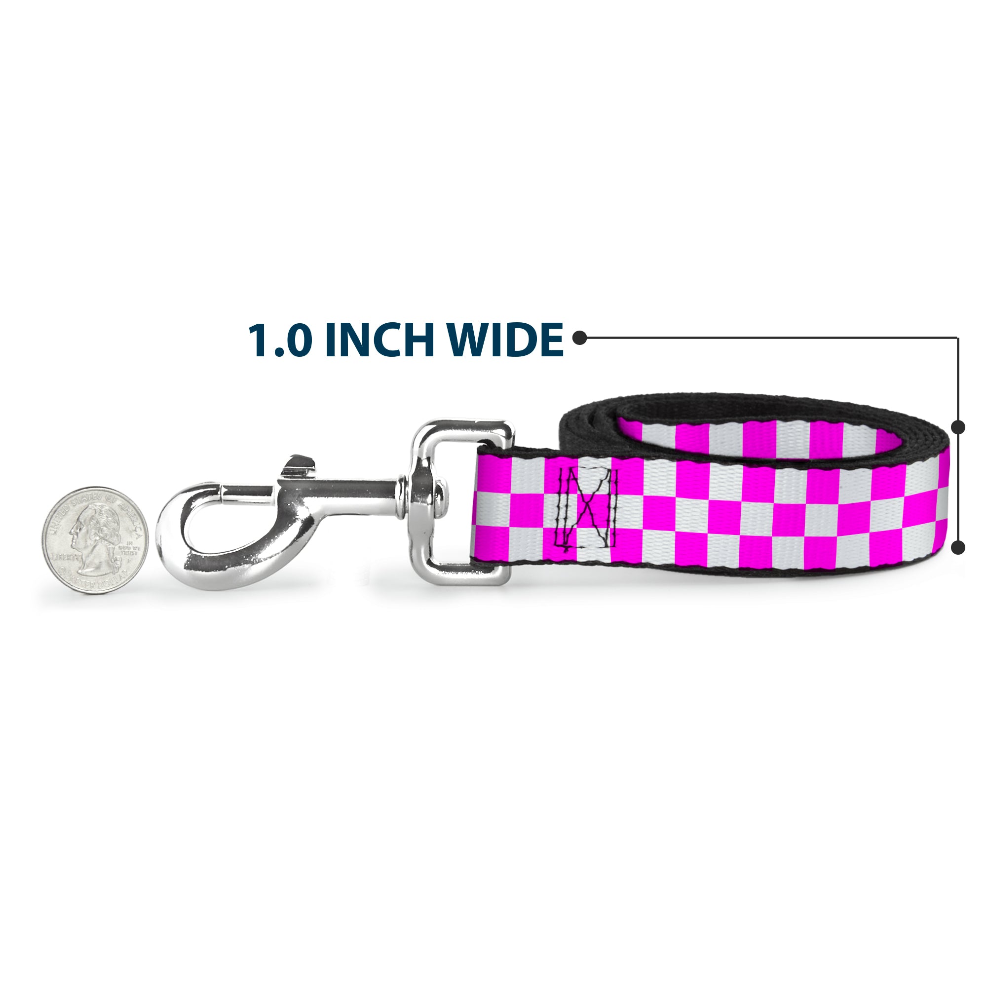 Dog Leash - Checker Fuchsia Pink/White Dog Leashes Buckle-Down