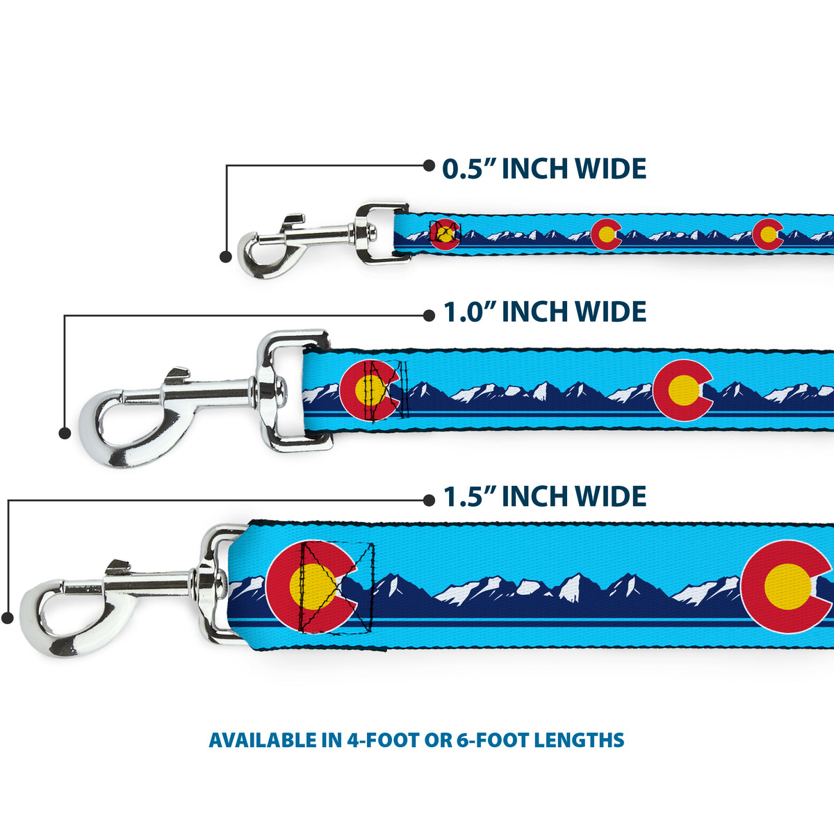 Dog Leash - Colorado Flag Icon Mountain Skyline Blue/Navy/White Dog Leashes Buckle-Down