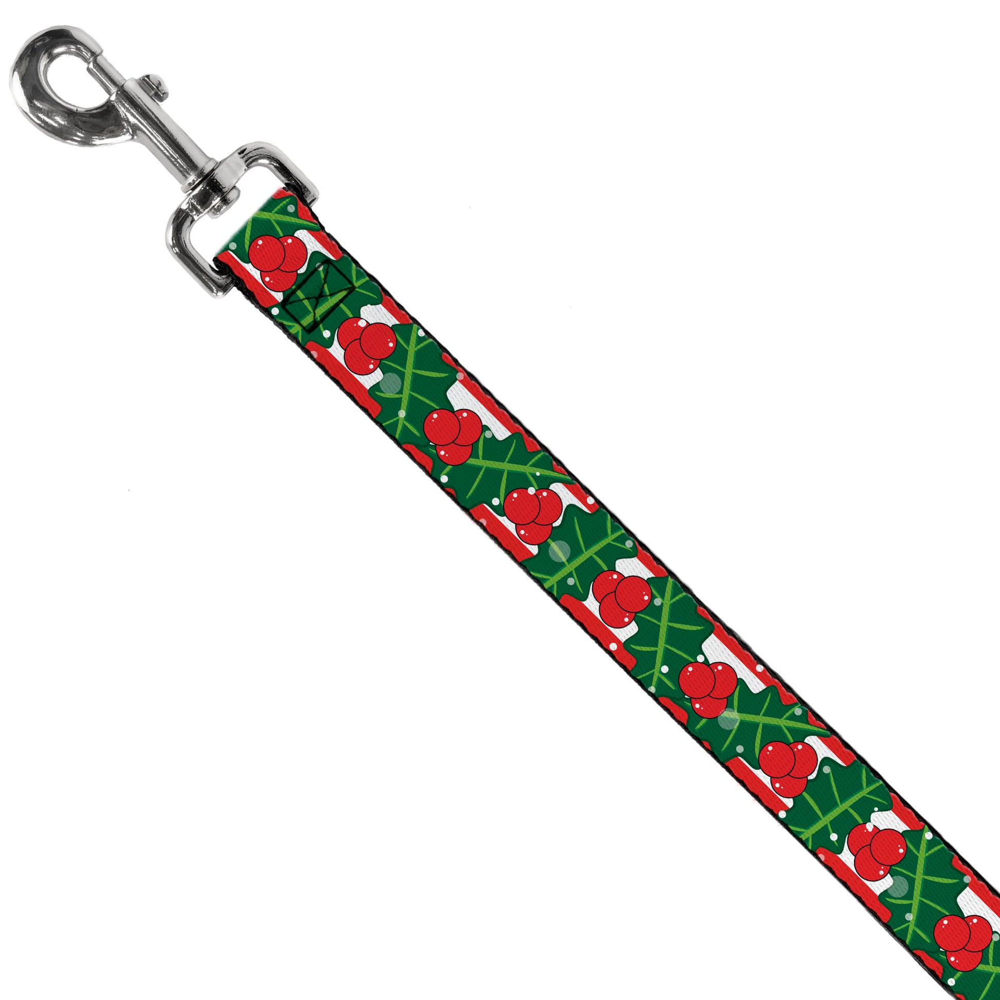 Dog Leash - Snowy Holly Stripe Reds/White/Greens Dog Leashes Buckle-Down