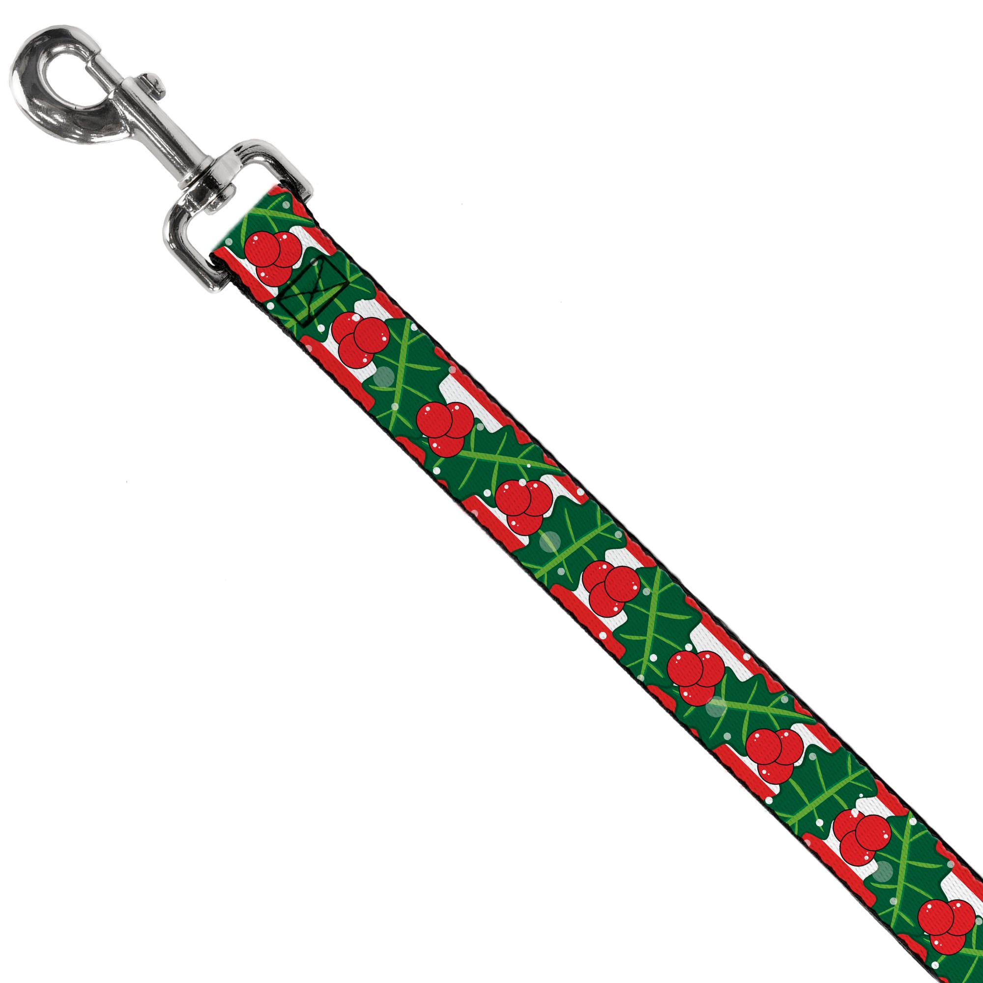 Dog Leash - Snowy Holly Stripe Reds/White/Greens Dog Leashes Buckle-Down