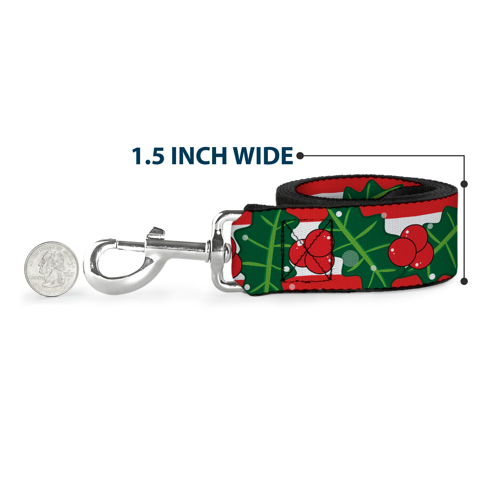 Dog Leash - Snowy Holly Stripe Reds/White/Greens Dog Leashes Buckle-Down