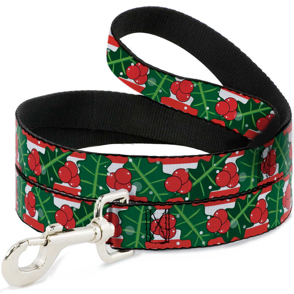 Dog Leash - Snowy Holly Stripe Reds/White/Greens Dog Leashes Buckle-Down
