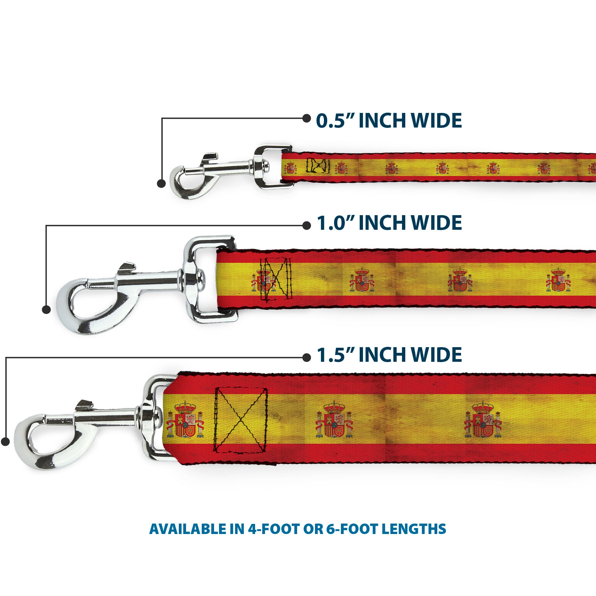 Dog Leash - Spain Flag Continuous Vintage Dog Leashes Buckle-Down