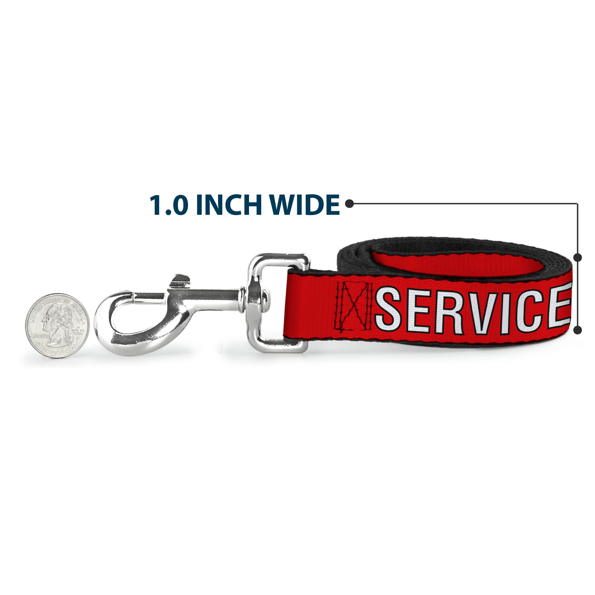 Dog Leash - SERVICE DOG Red/Black/White Dog Leashes Buckle-Down